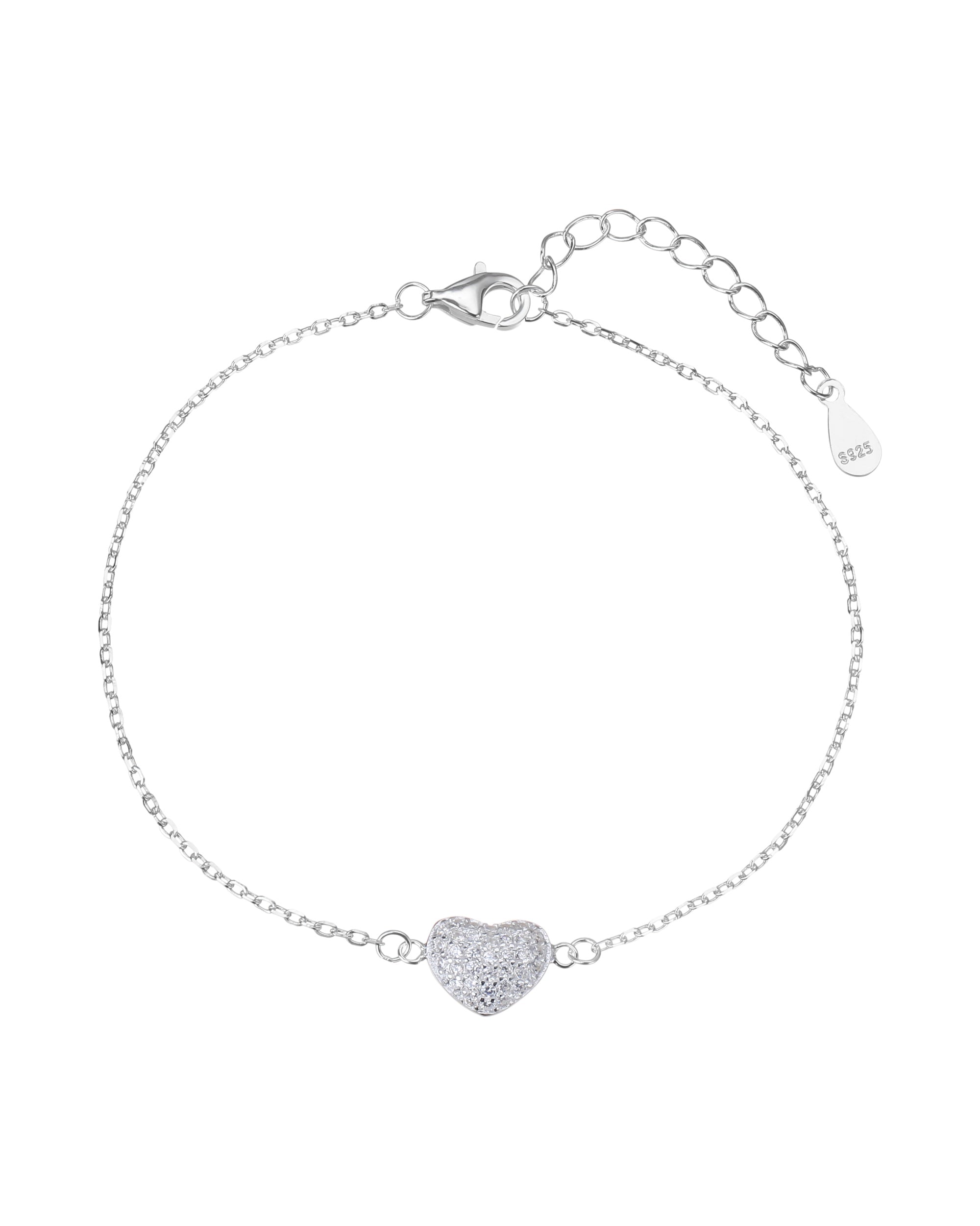 Pulsera sencilla de corazon con circonia blanca 17+3cm en plateado