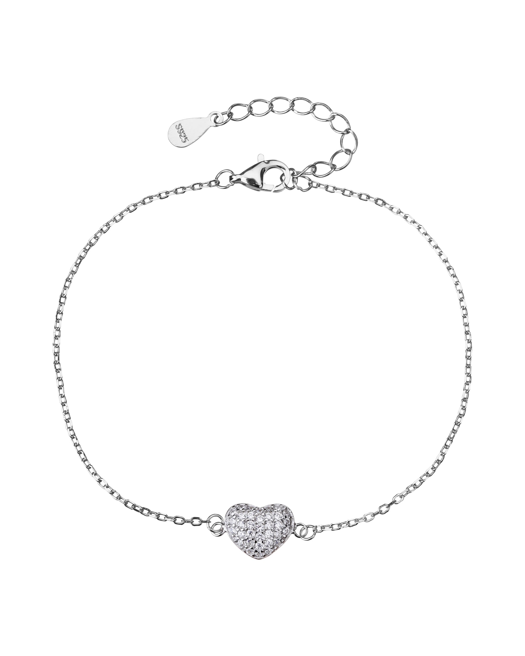 Pulsera sencilla de corazon con circonia blanca 17+3cm en rodizado