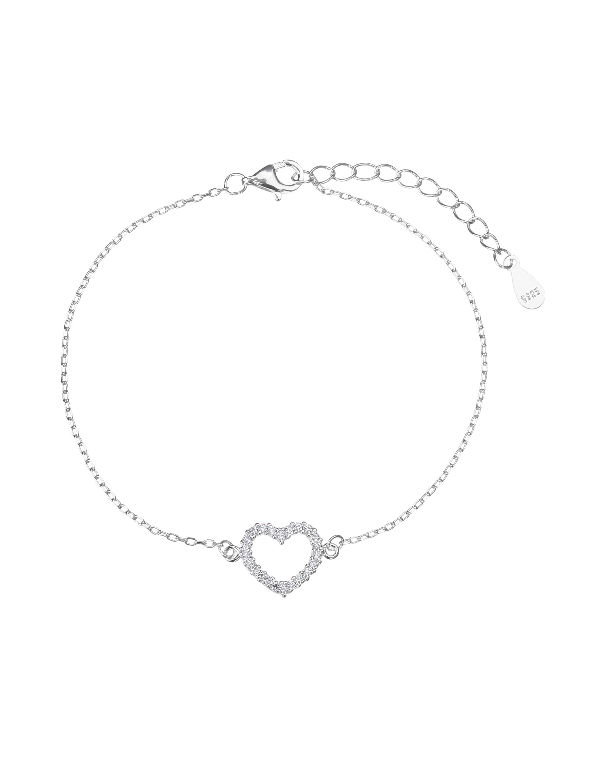 Pulsera sencilla de corazon con circonia blanca 17+3cm en plateado