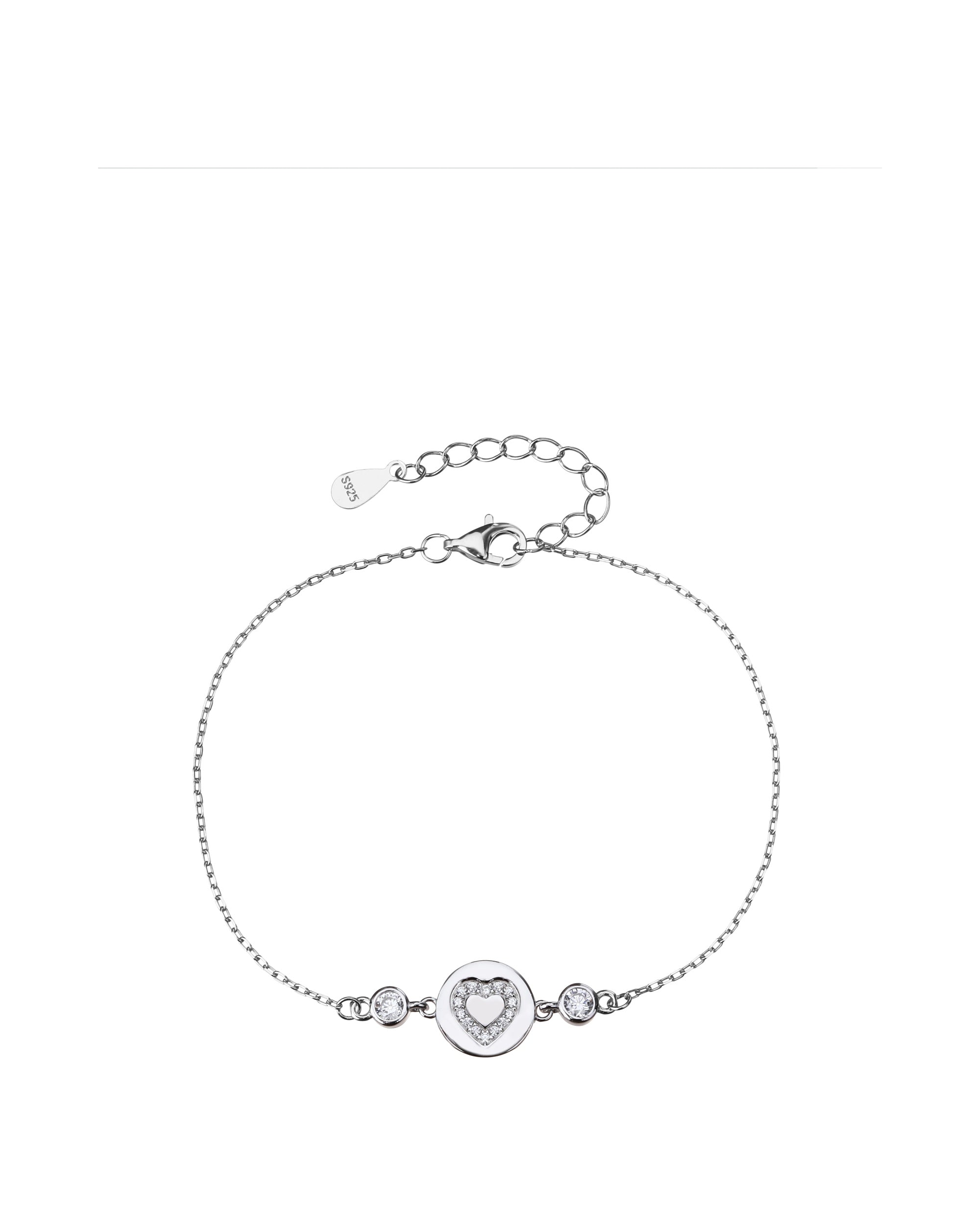 Pulsera sencilla de corazon con circonia blanca 17+3cm en rodizado