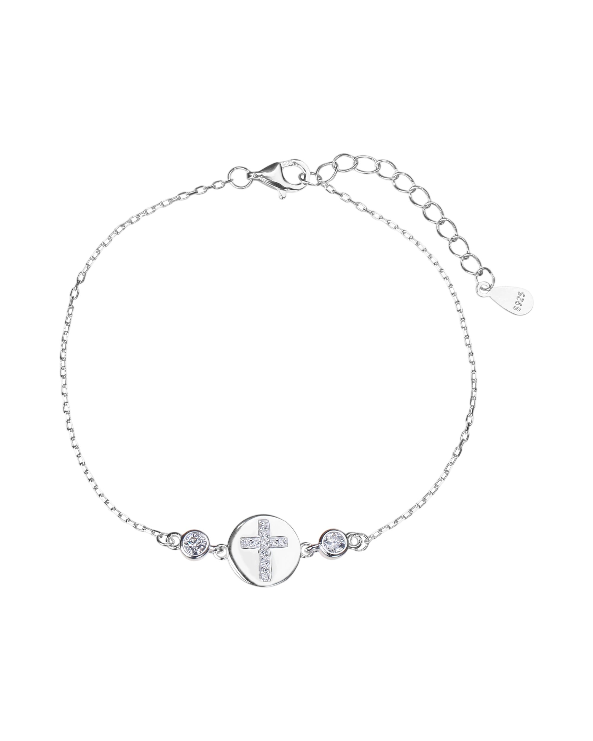 Pulsera sencilla de Cruz con circonia blanca 17+3cm en plateado