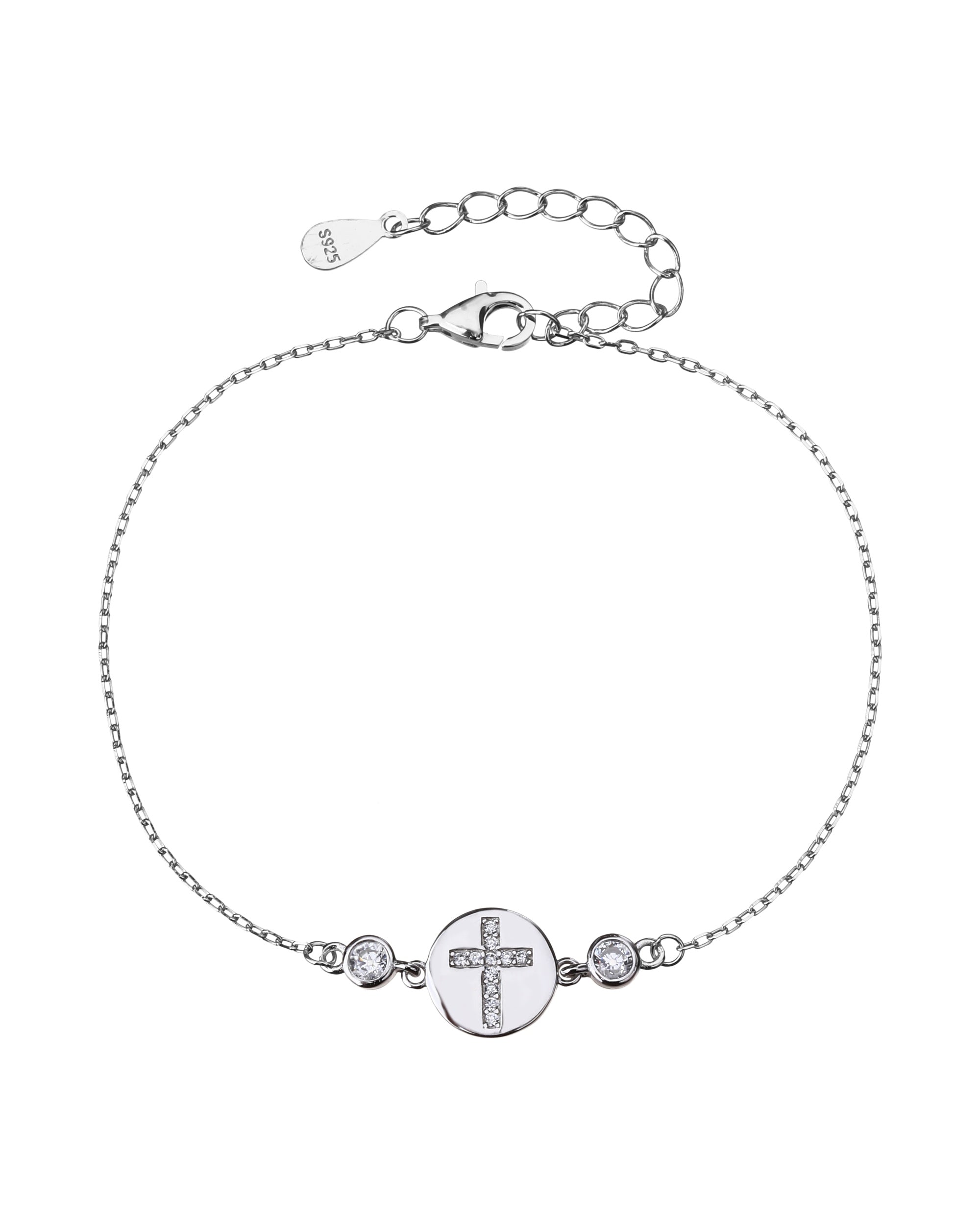 Pulsera sencilla de Cruz con circonia blanca 17+3cm en rodizado