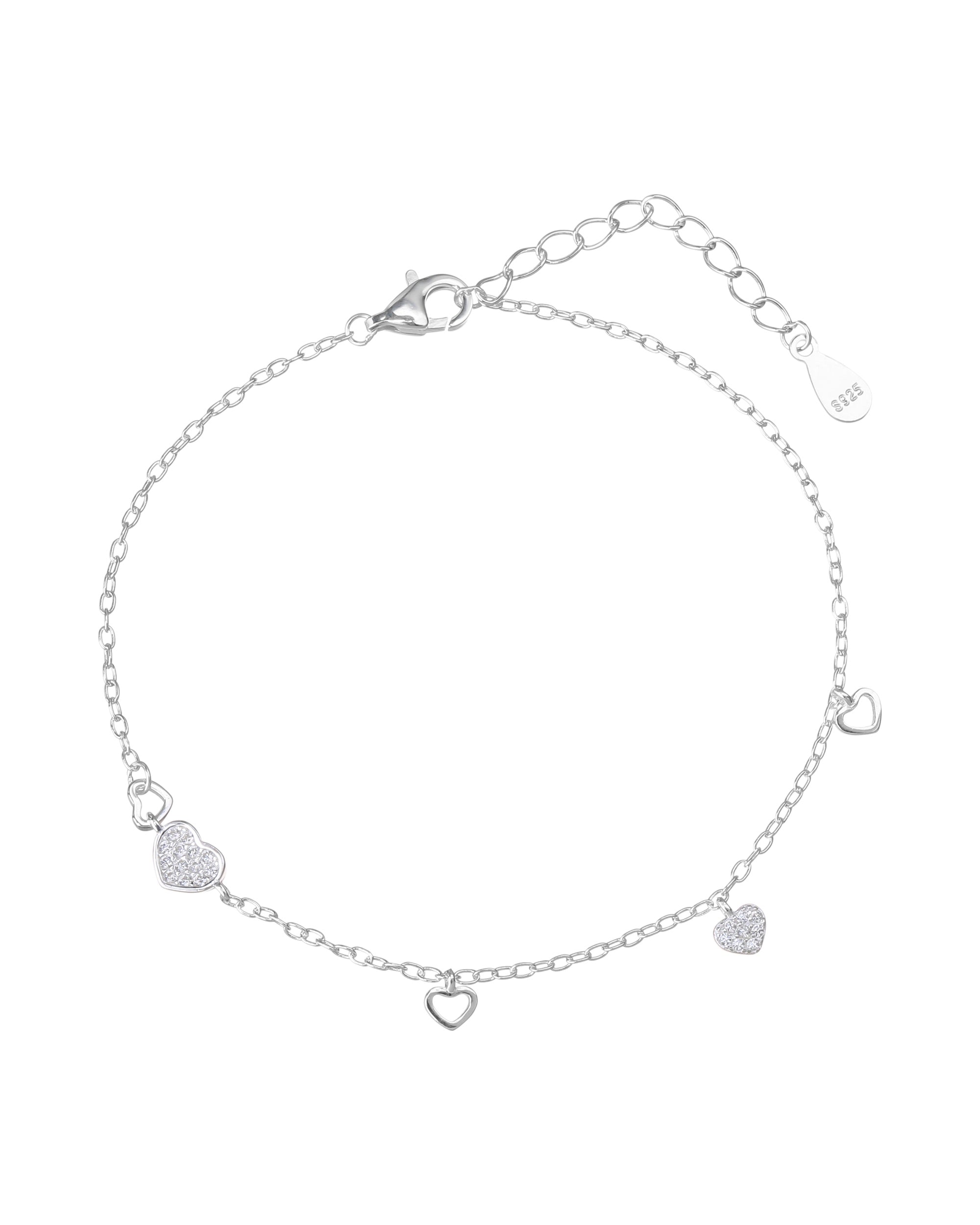 Pulsera sencilla de corazones con circonia blanca 17+3cm en plateado