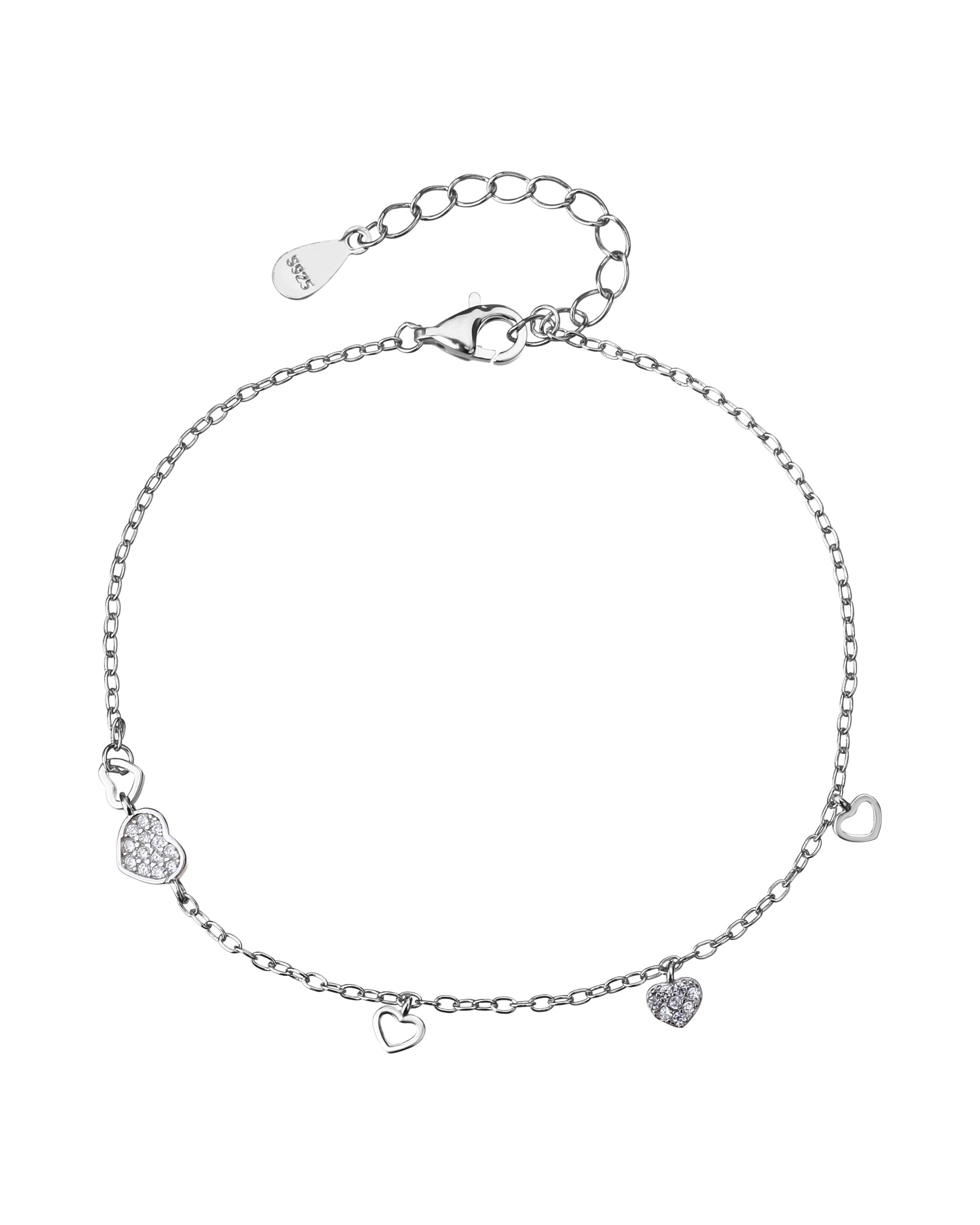 Pulsera sencilla de corazones con circonia blanca 17+3cm en rodizado