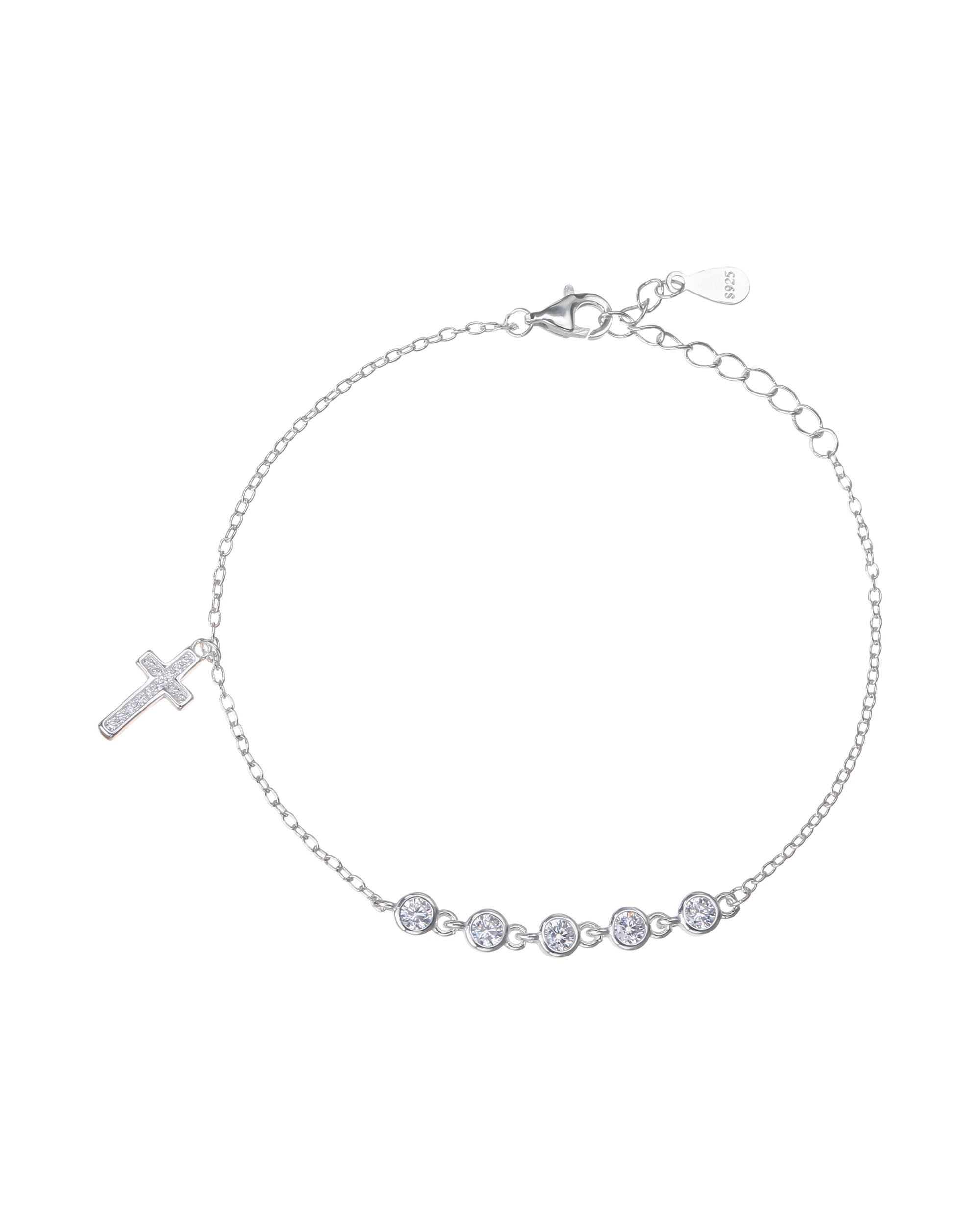 Pulsera sencilla de Cruz con circonia blanca 17+3cm en plateado