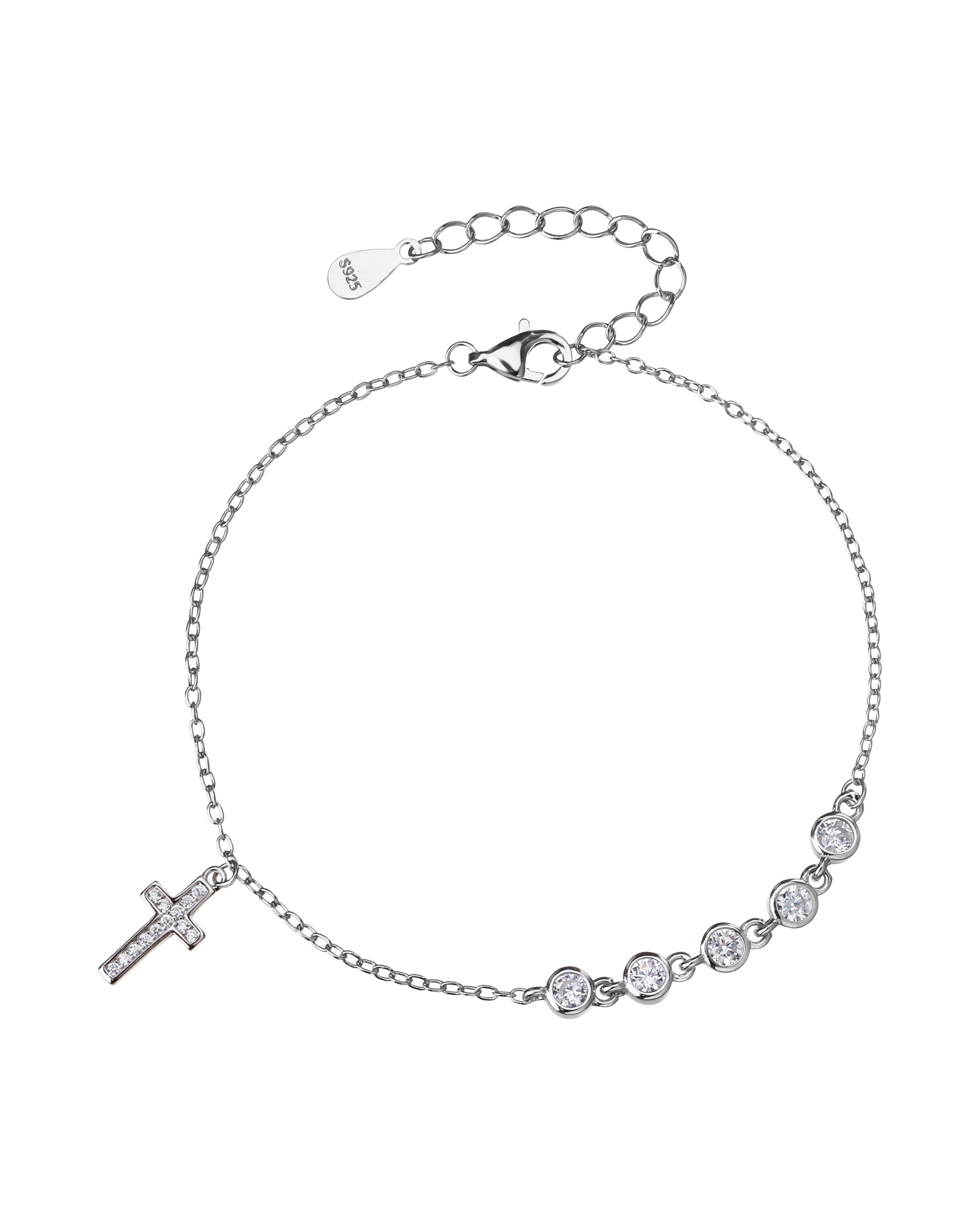 Pulsera sencilla de Cruz con circonia blanca 17+3cm en rodizado