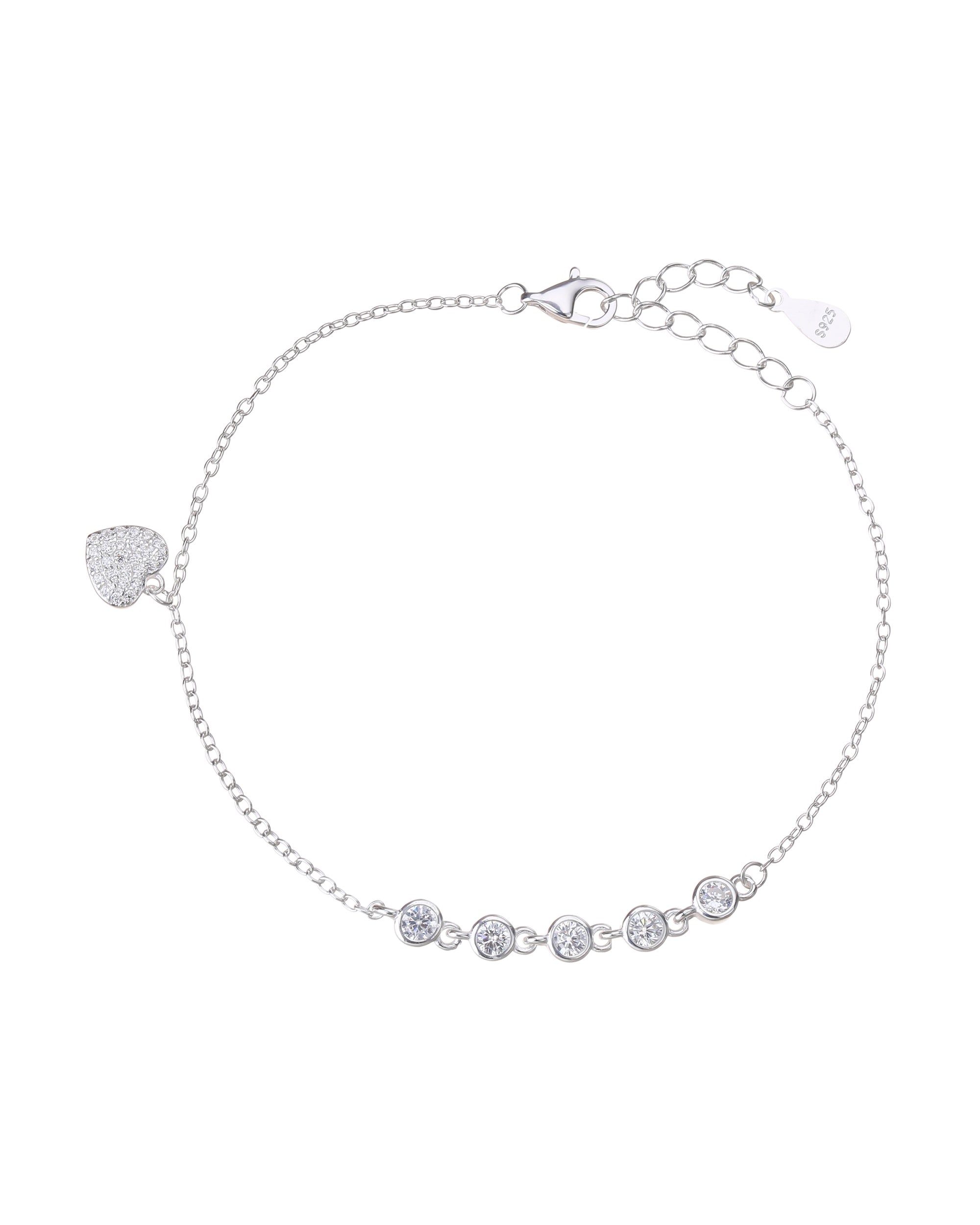 Pulsera de corazon con circonia blanca de 17+3cm en plateado