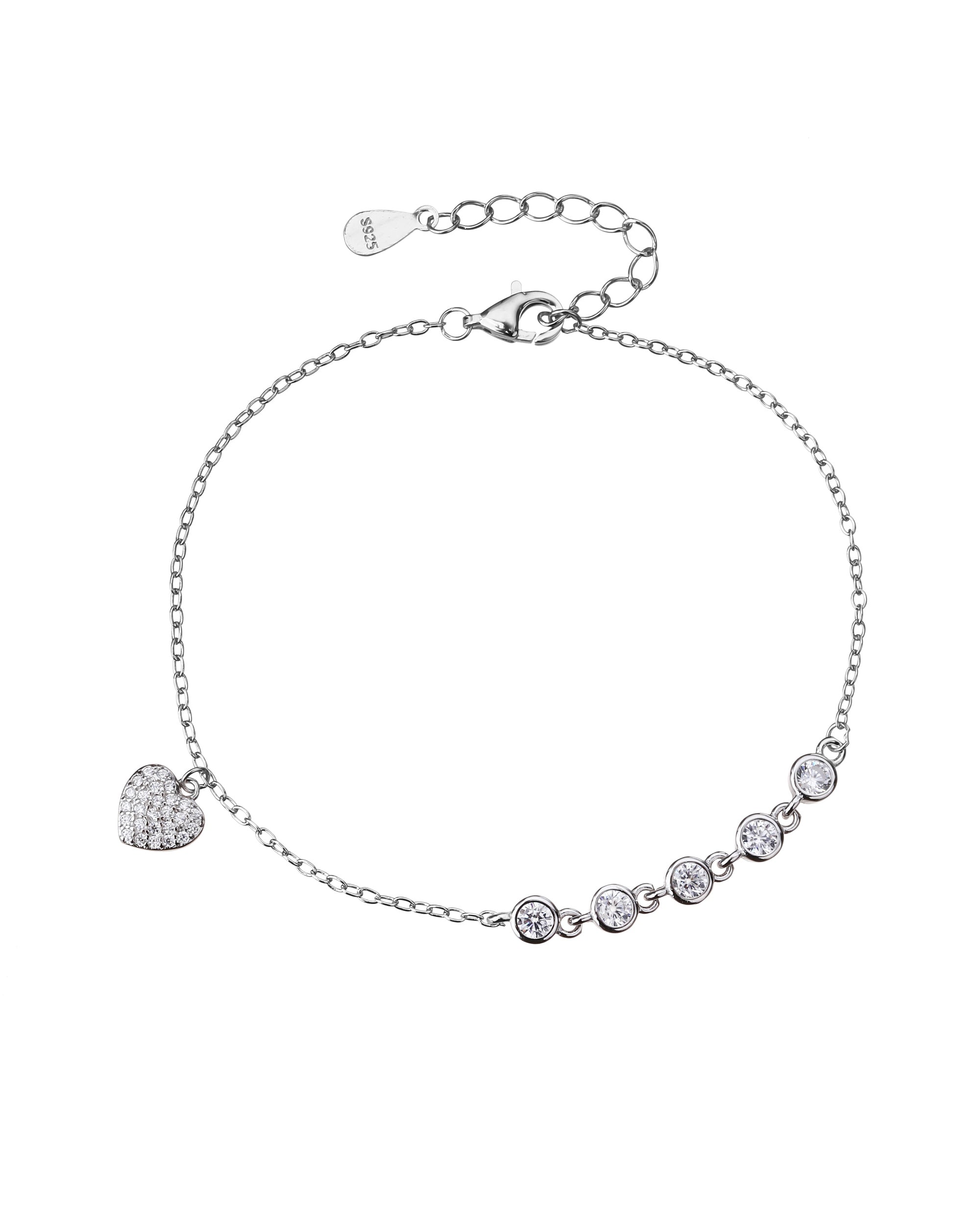 Pulsera de corazon con circonia blanca de 17+3cm en rodizado