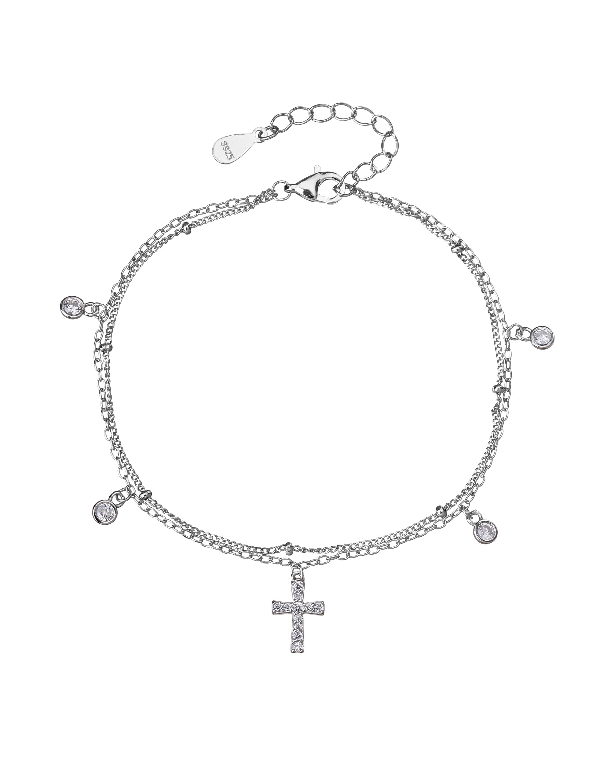 Pulsera doble de cruz con circonia blanca de 17+3cm en rodizado