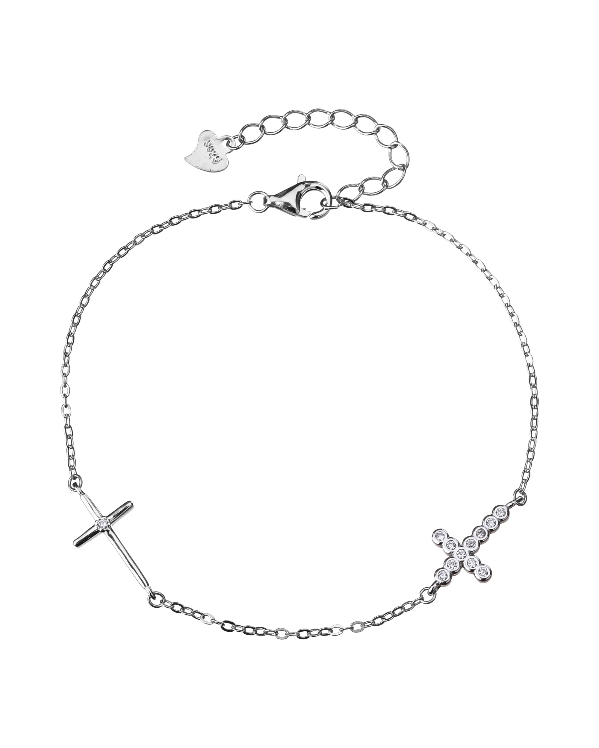 Pulsera sencilla de Cruces con circonia blanca 17+3cm en rodizado
