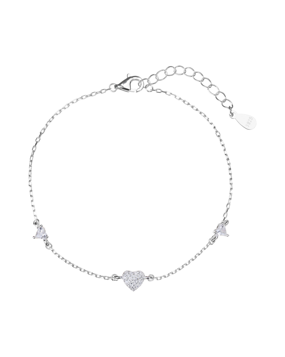 Pulsera sencilla de corazon con circonia blanca 17+3cm en plateado