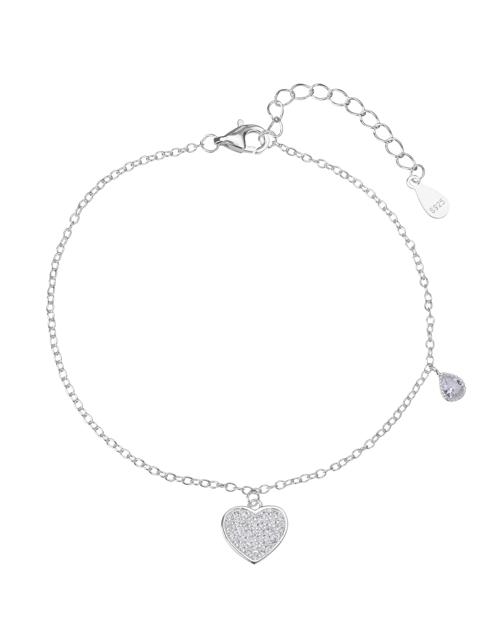 Pulsera de corazon con circonia blanca de 17+3cm en plateado