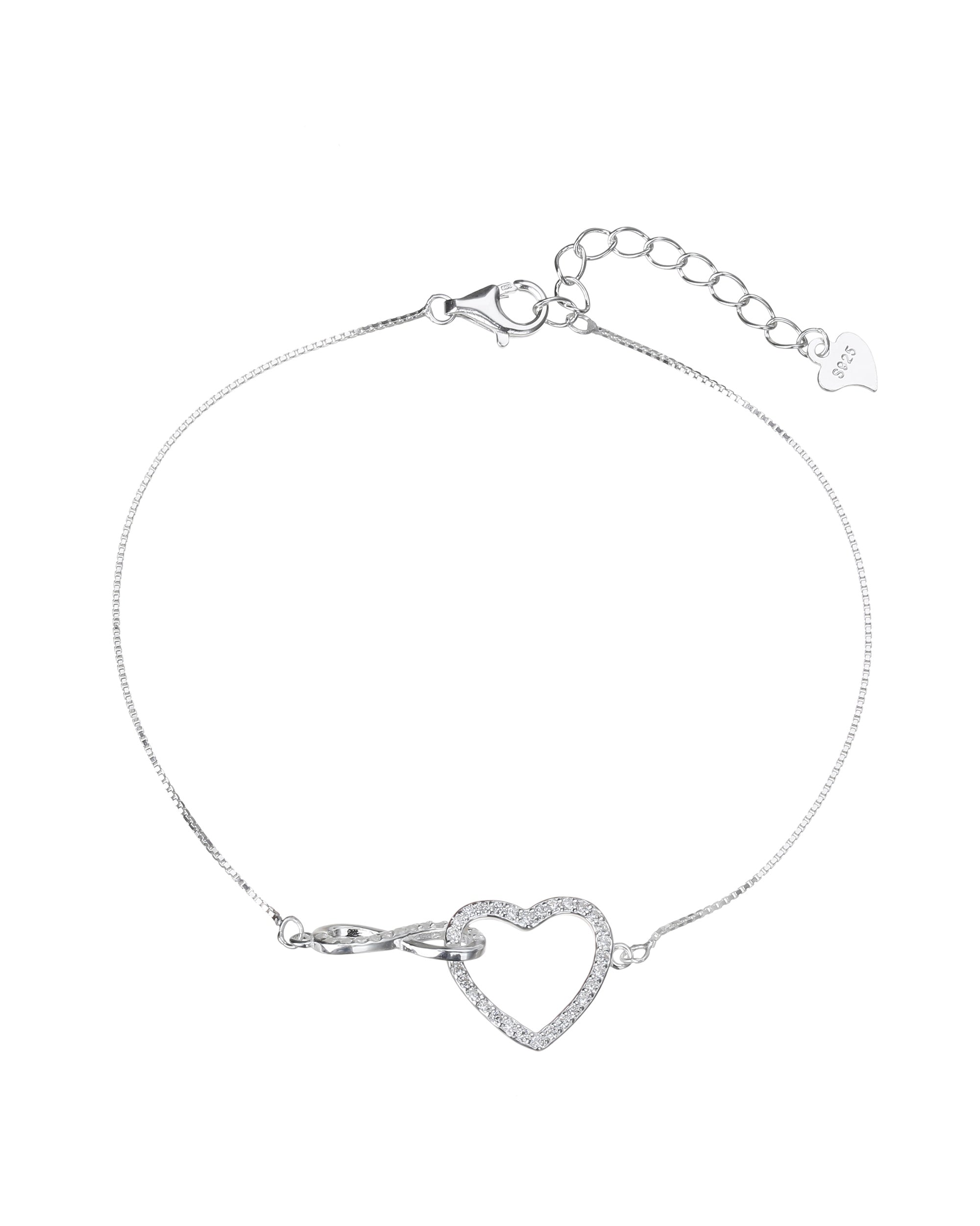 Pulsera de corazon/infinito con circonia blanca de 17+3cm en plateado
