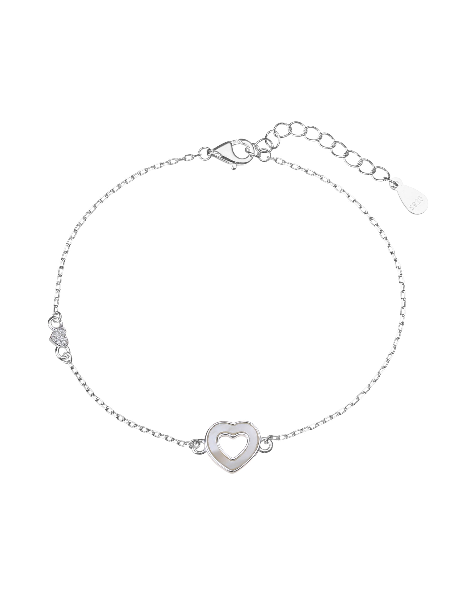 Pulsera sencilla de corazon con circonia blanca 17+3cm en plateado