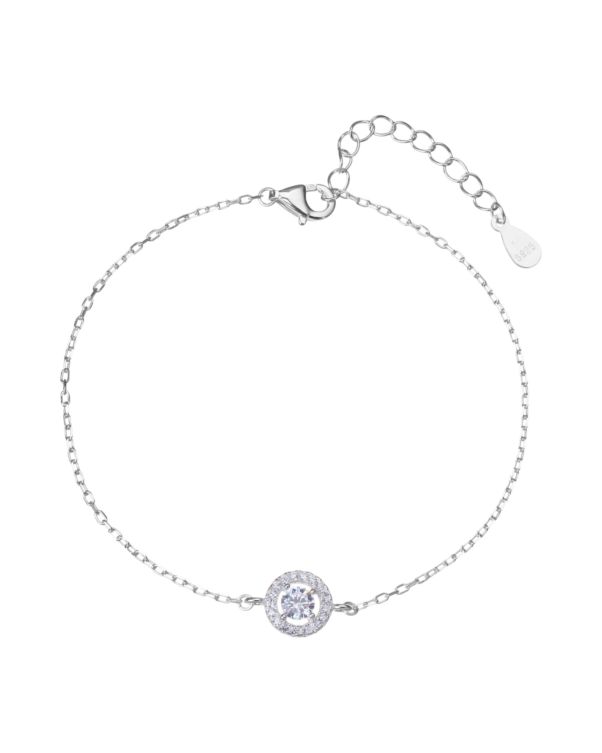 Pulsera sencilla de circulo halo con circonia blanca 17+3cm en plateado