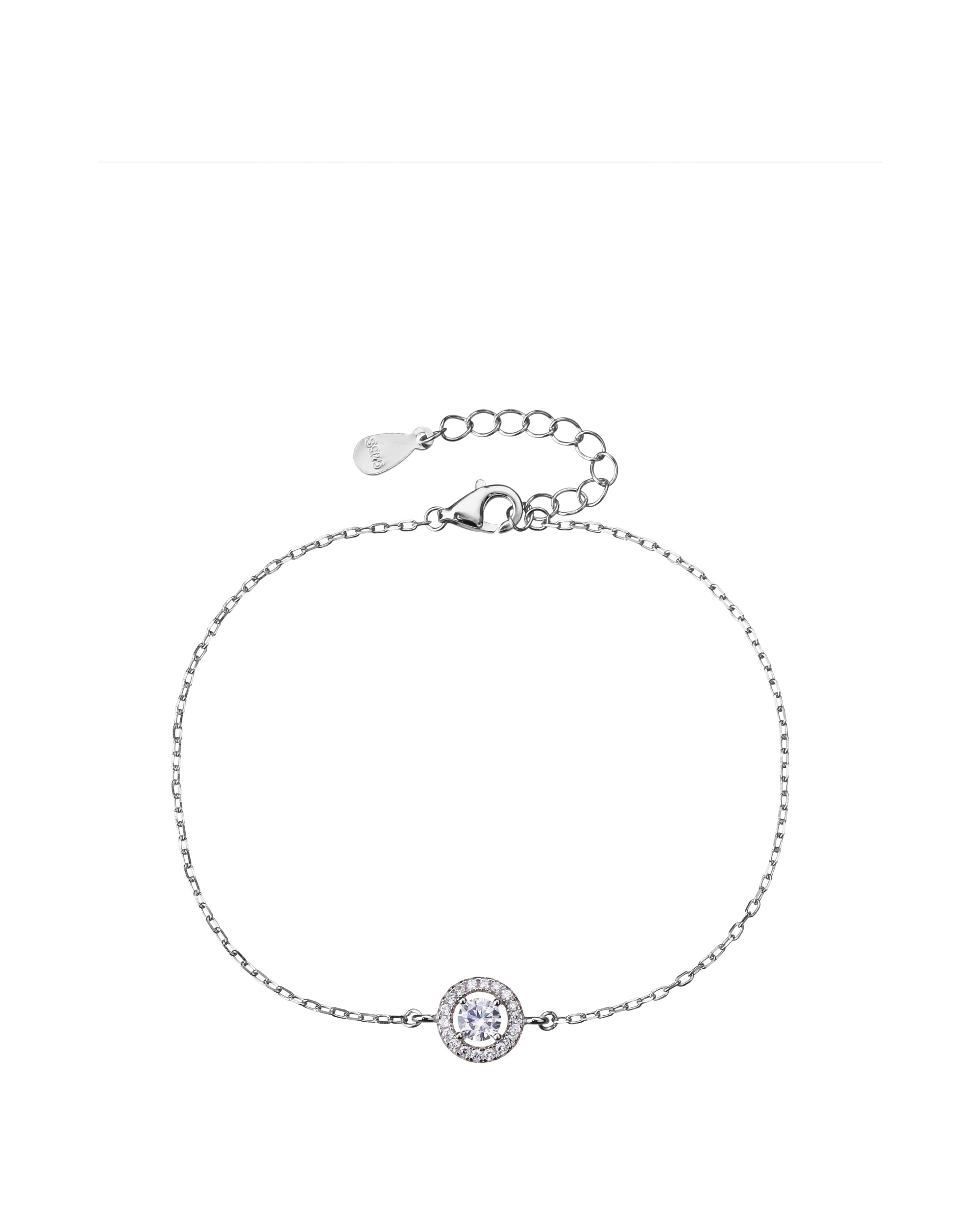 Pulsera sencilla de circulo halo con circonia blanca 17+3cm en rodizado