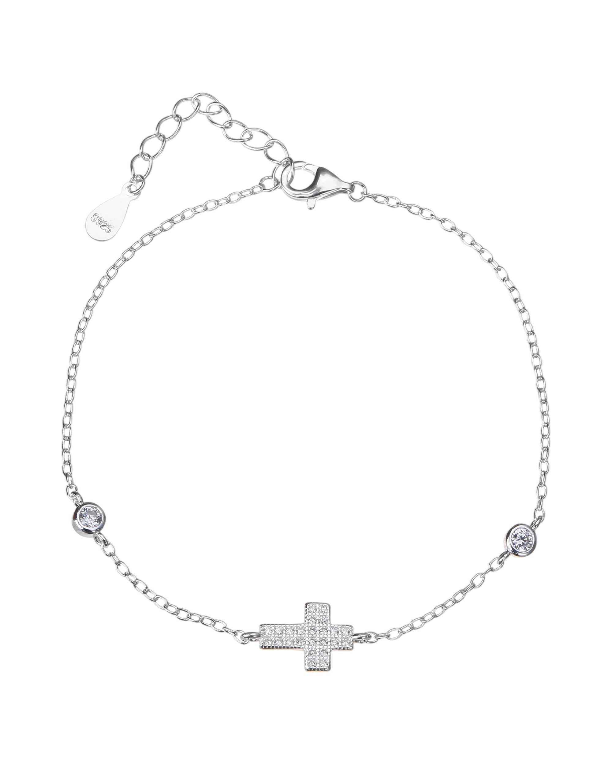 Pulsera sencilla de Cruz con circonia blanca 17+3cm en plateado