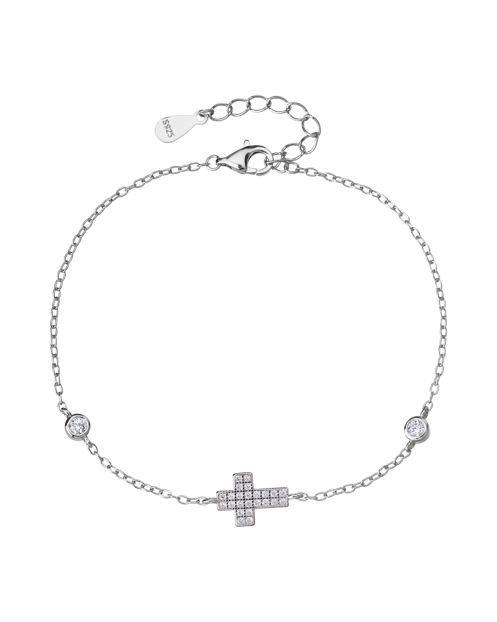 Pulsera sencilla de Cruz con circonia blanca 17+3cm en rodizado