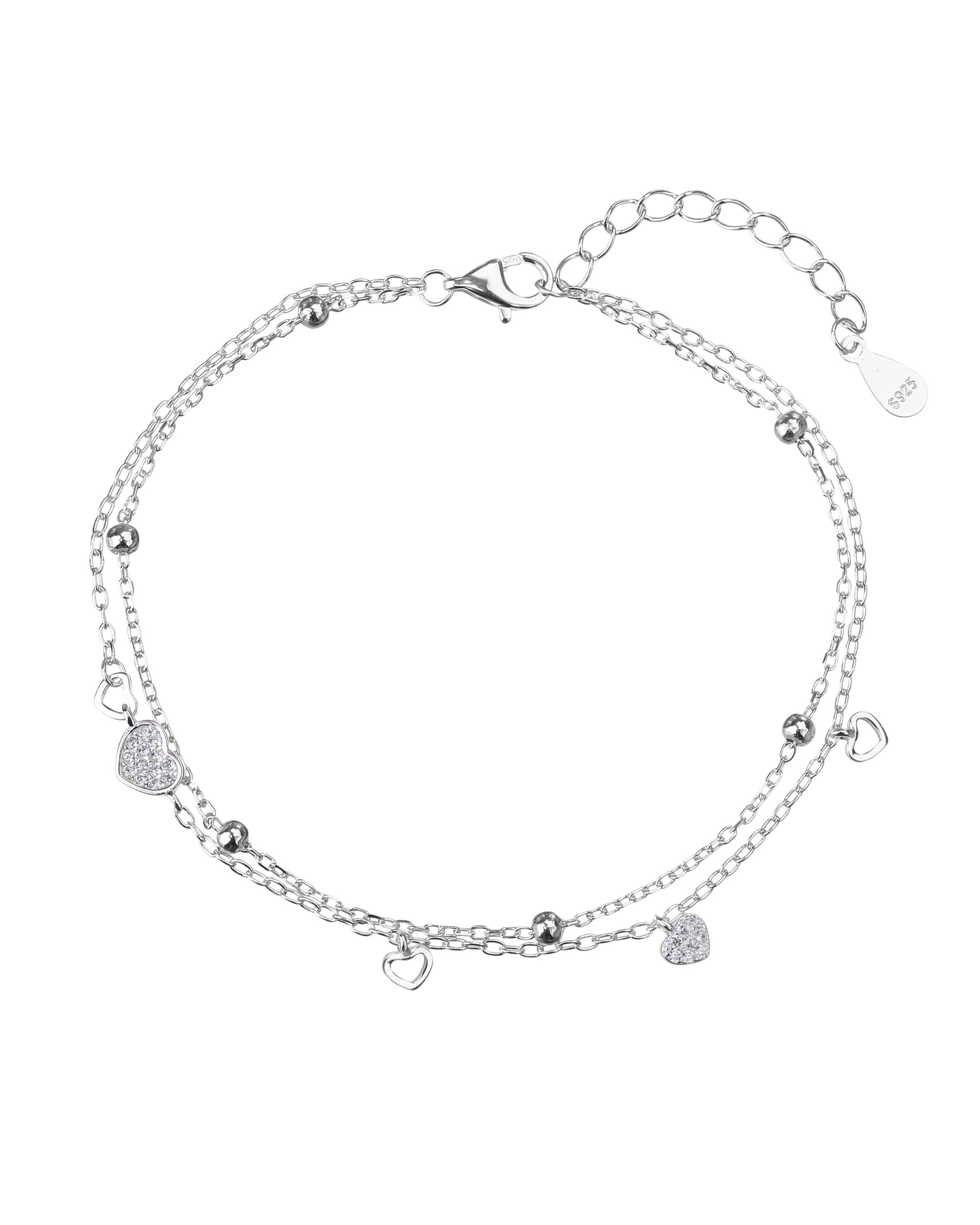 Pulsera doble de corazones con circonia blanca de 17+3cm en plateado