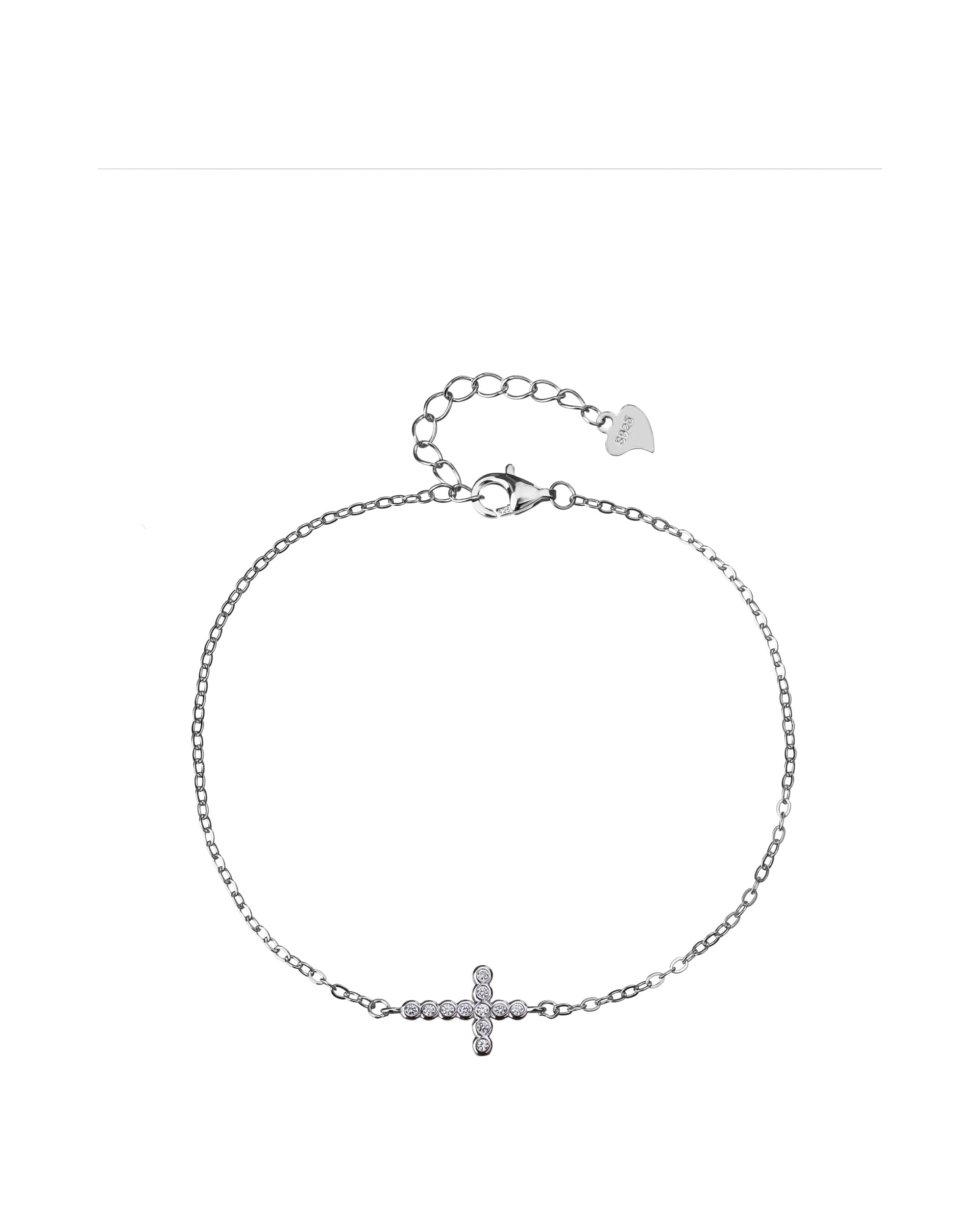 Pulsera sencilla de Cruz con circonia blanca 17+3cm en rodizado