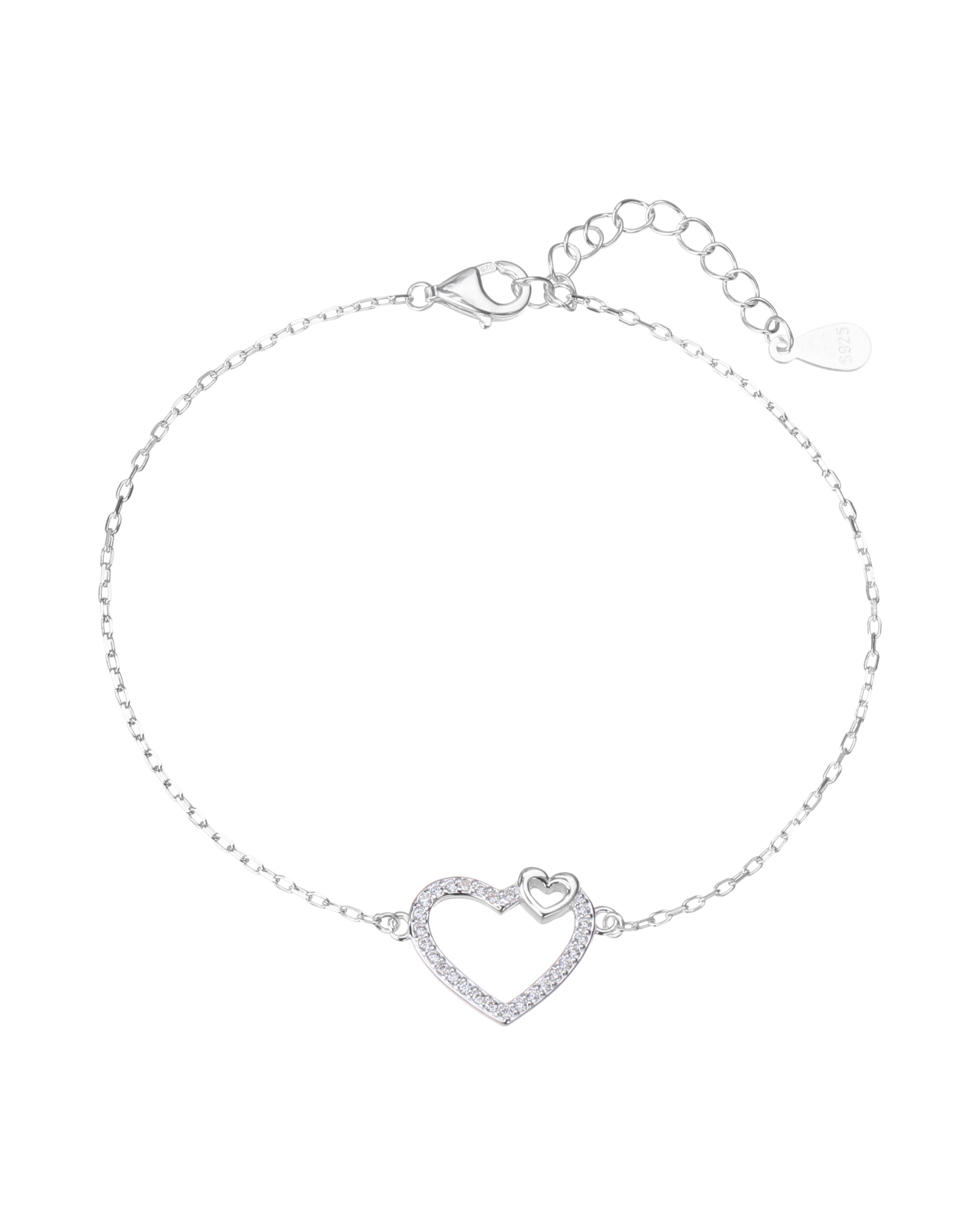Pulsera sencilla de corazon con circonia blanca 17+3cm en plateado