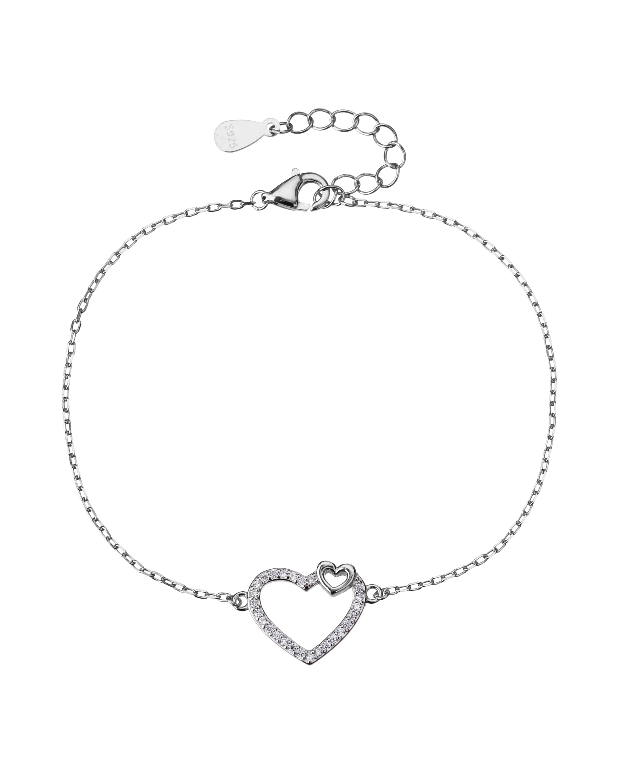 Pulsera sencilla de corazon con circonia blanca 17+3cm en plateado