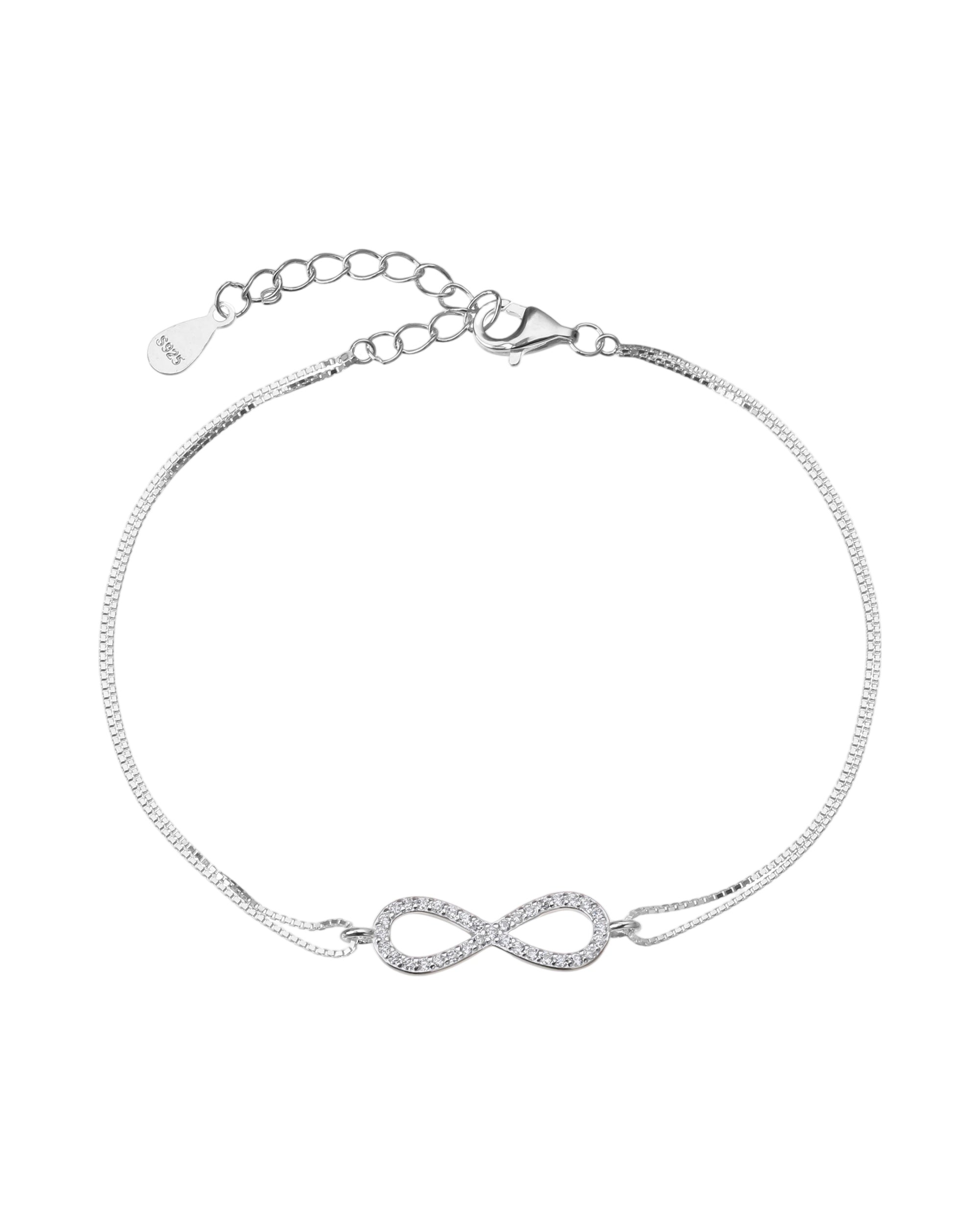 Pulsera doble con infinito y circonia blanca 17+3cm en plateado