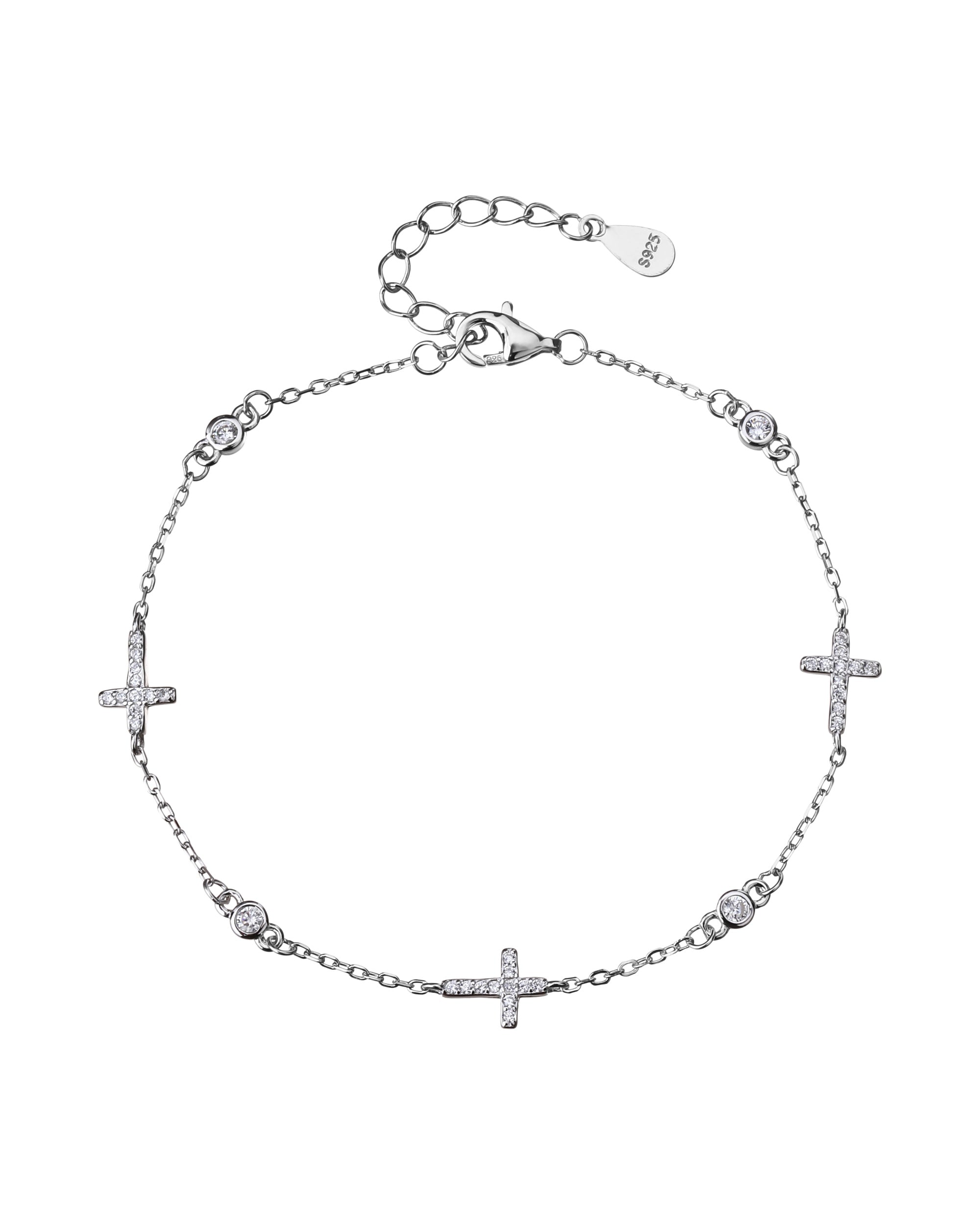 Pulsera sencilla de Cruces con circonia blanca 17+3cm en rodizado