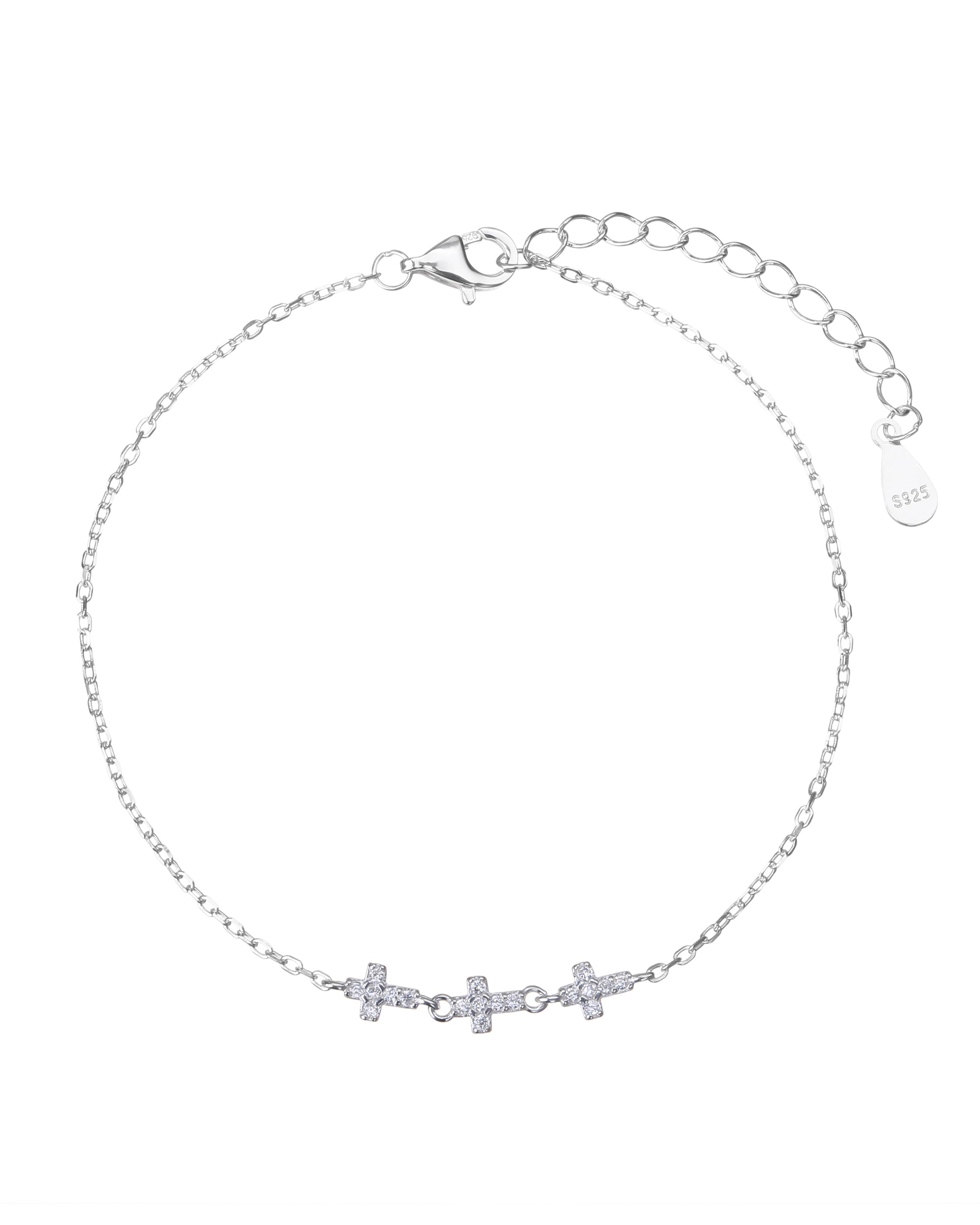 Pulsera de cruces con circonia blanca de 17+3cm en plateado