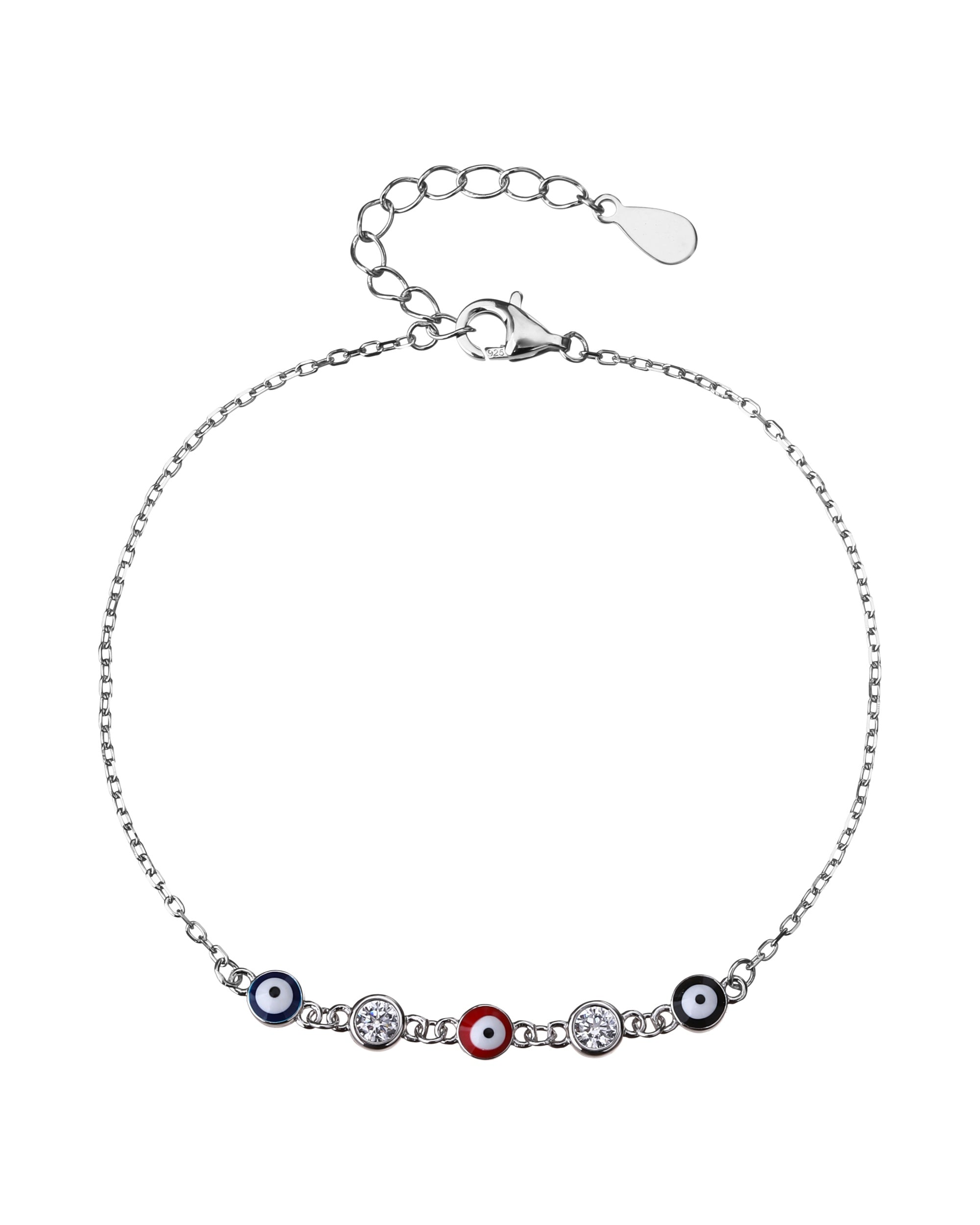 Pulsera sencilla con ojitos multicolor  y circonias 17+3cm en rodizado