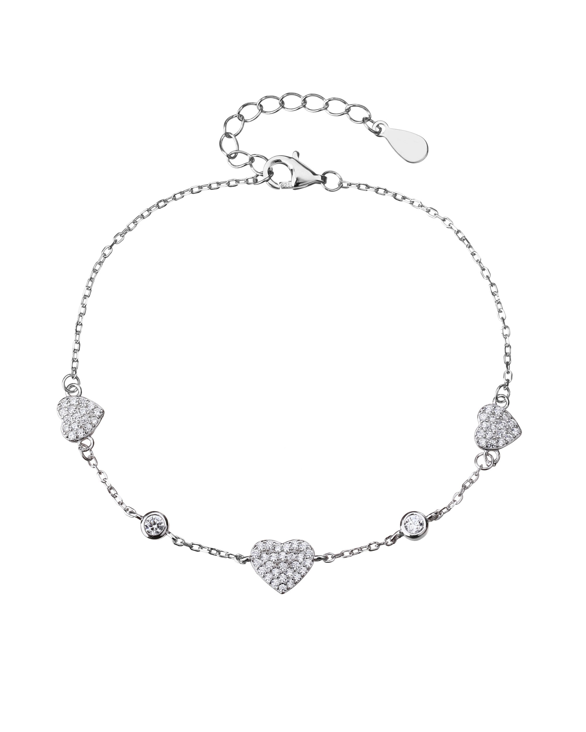 Pulsera de corazones con circonia blanca de 17+3cm en rodizado
