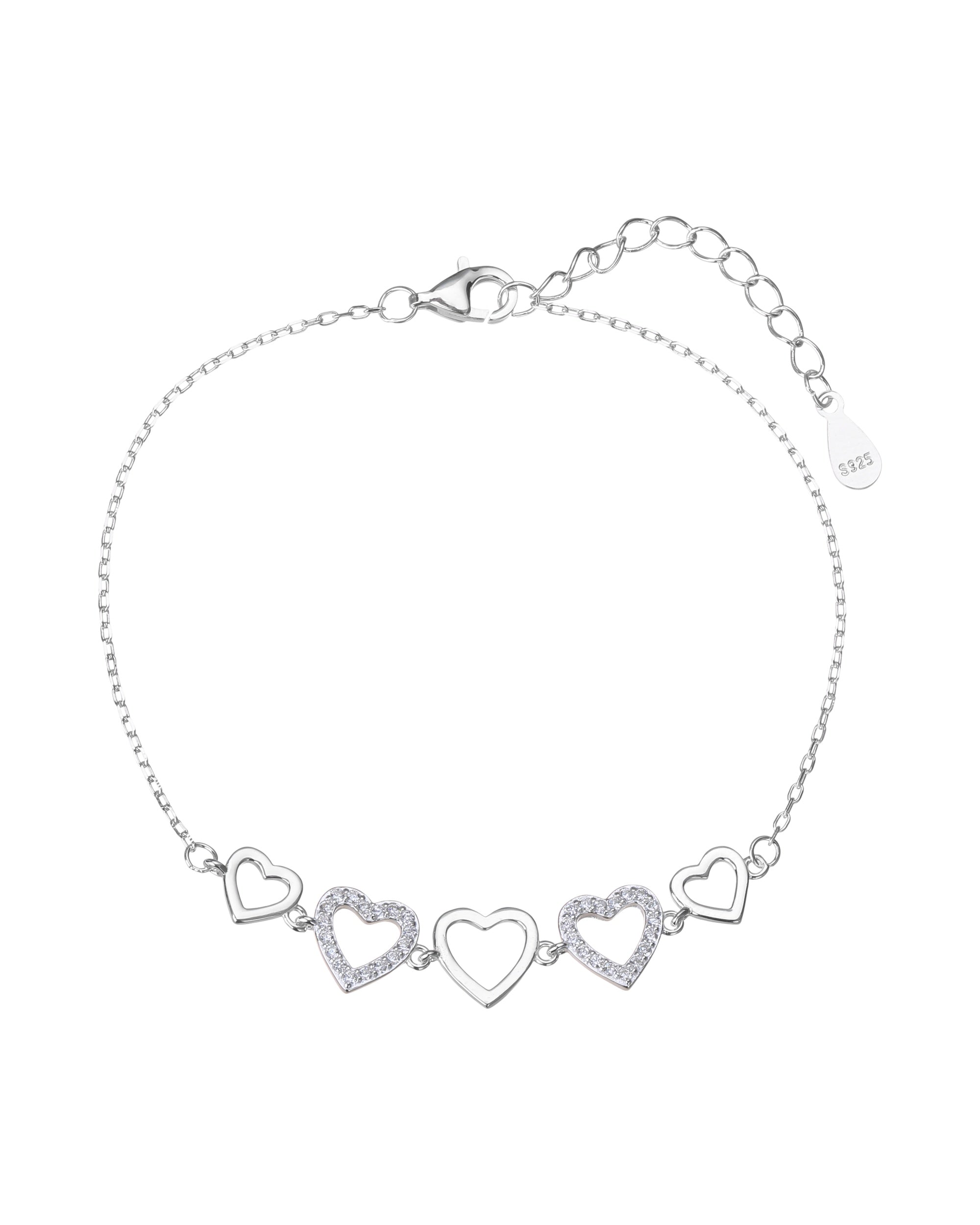 Pulsera sencilla de corazones con circonia blanca 17+3cm en plateado