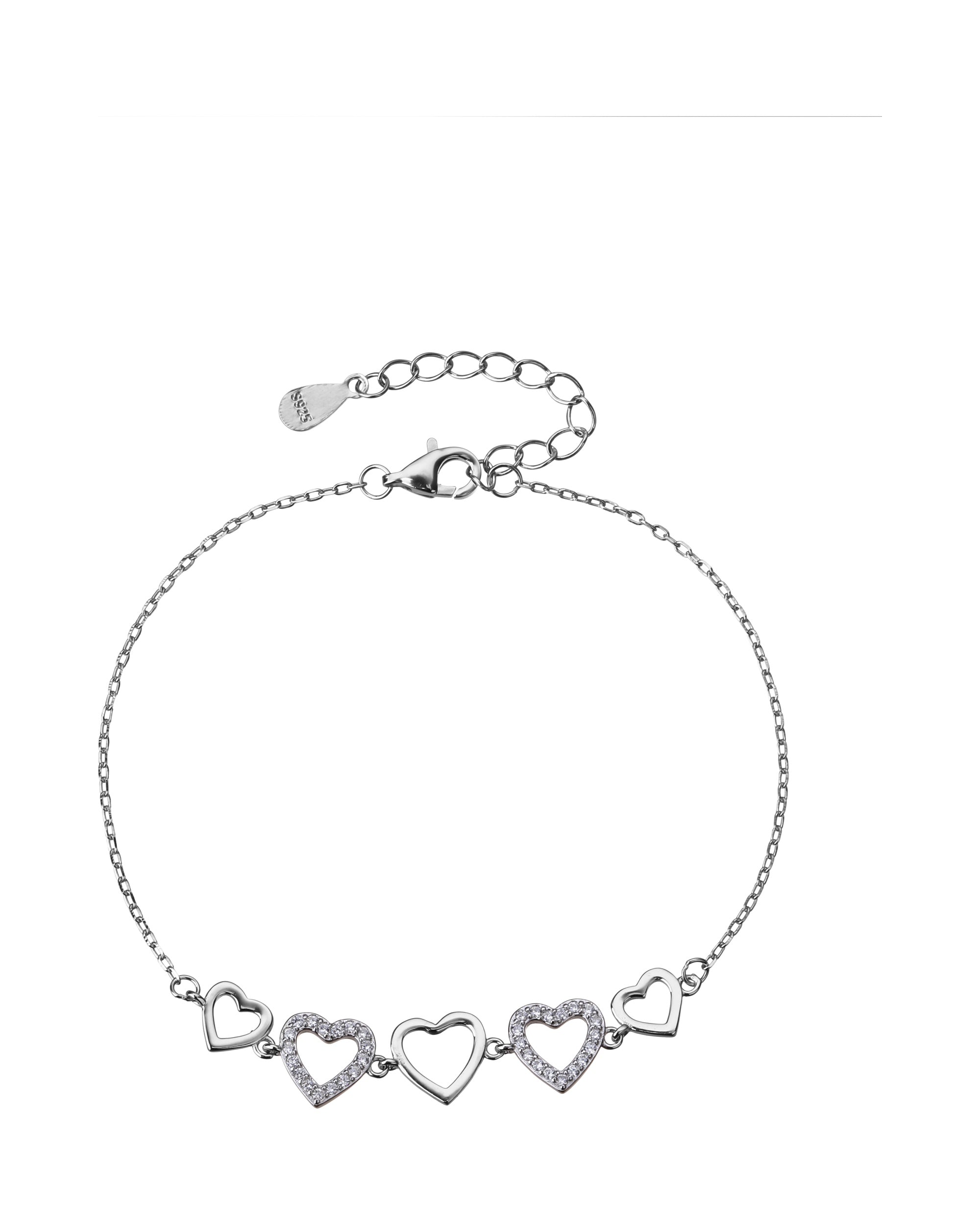 Pulsera sencilla de corazones con circonia blanca 17+3cm en rodizado