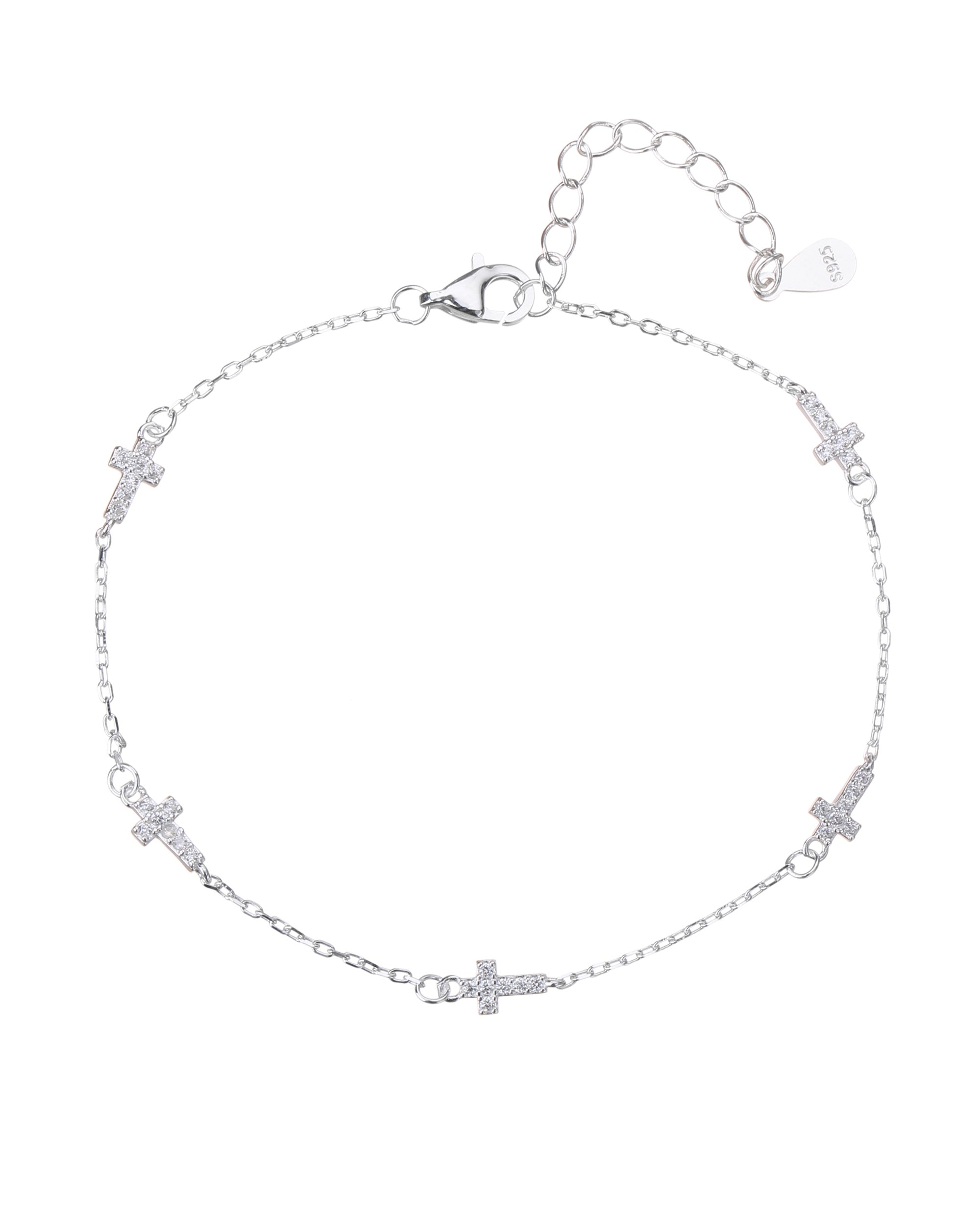 Pulsera de cruces con circonia blanca de 17+3cm en plateado