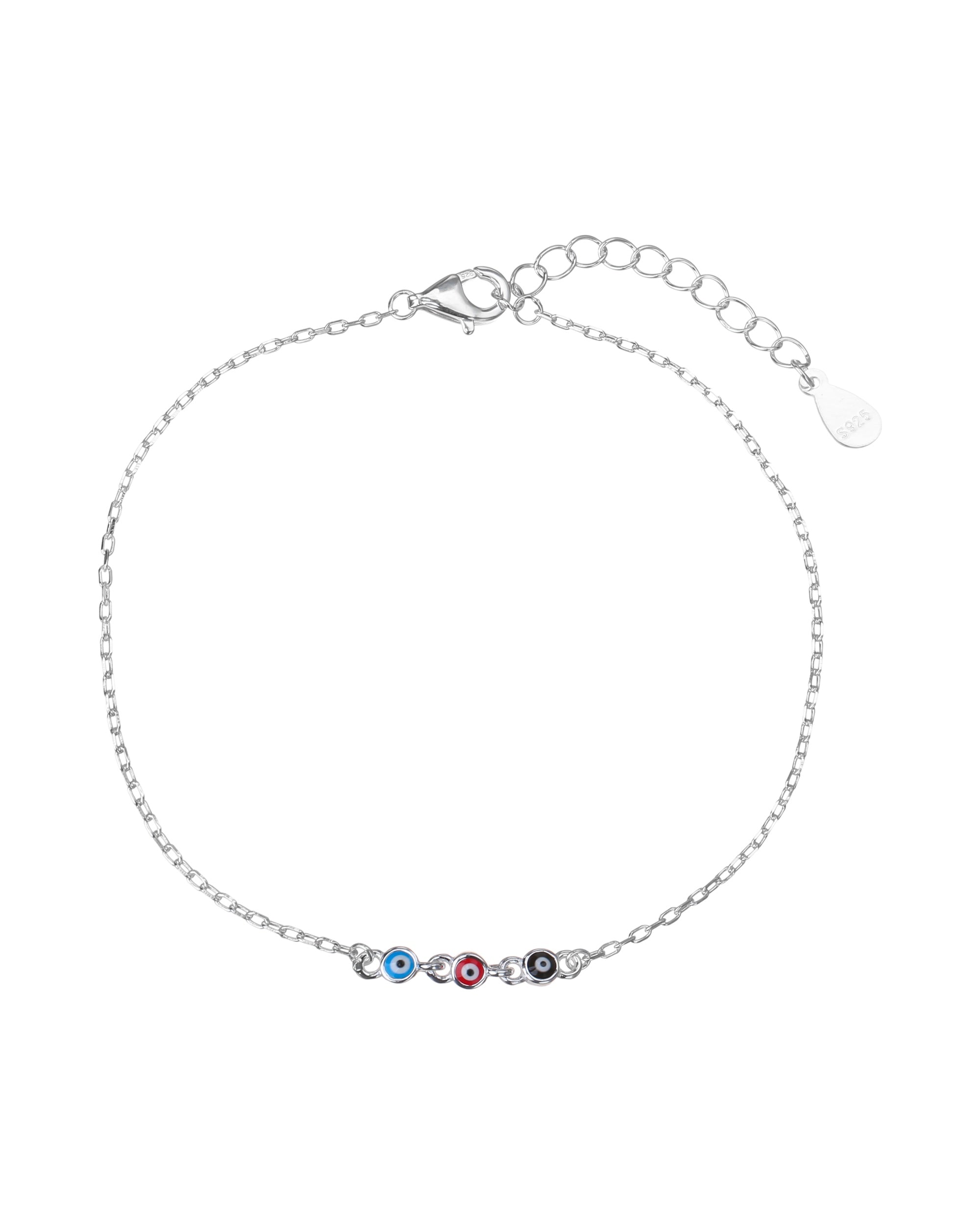 Pulsera sencilla con ojitos multicolor  17+3cm en plateado