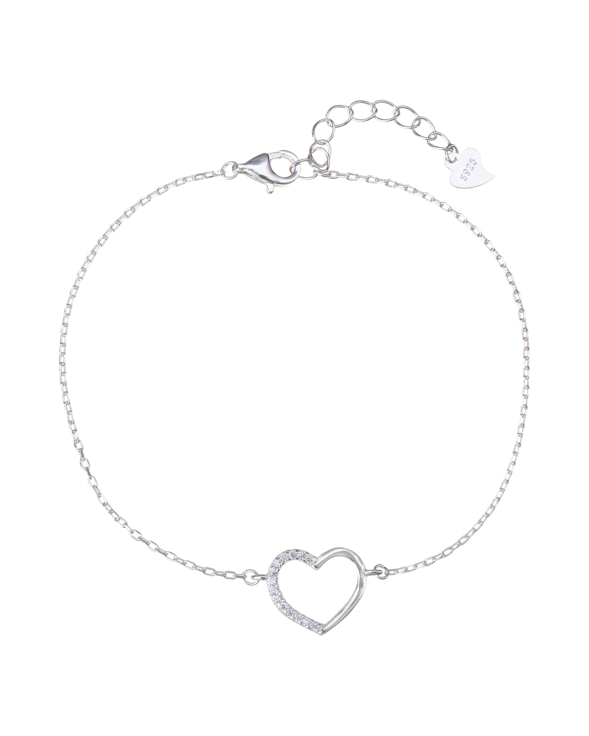 Pulsera sencilla de corazon con circonia blanca 17+3cm en plateado