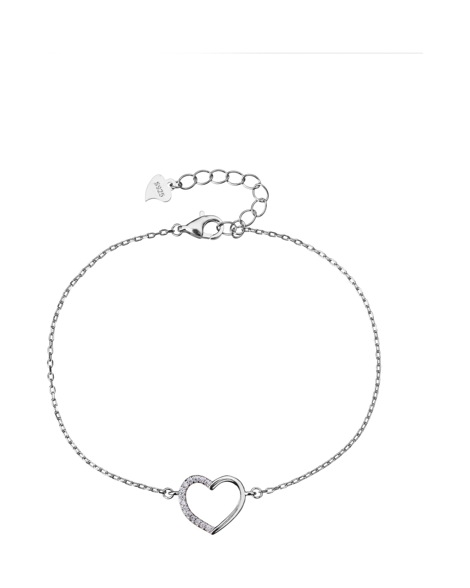 Pulsera sencilla de corazon con circonia blanca 17+3cm en rodizado