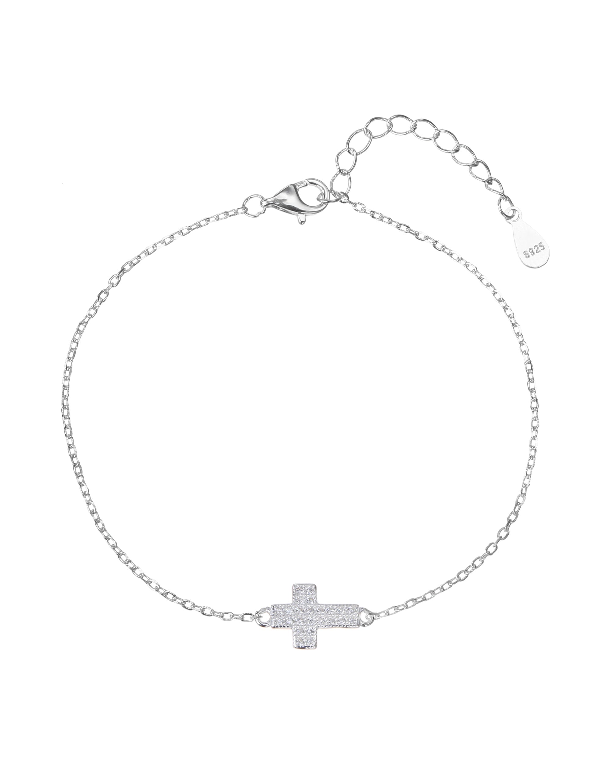 Pulsera sencilla de Cruz con circonia blanca 17+3cm en plateado