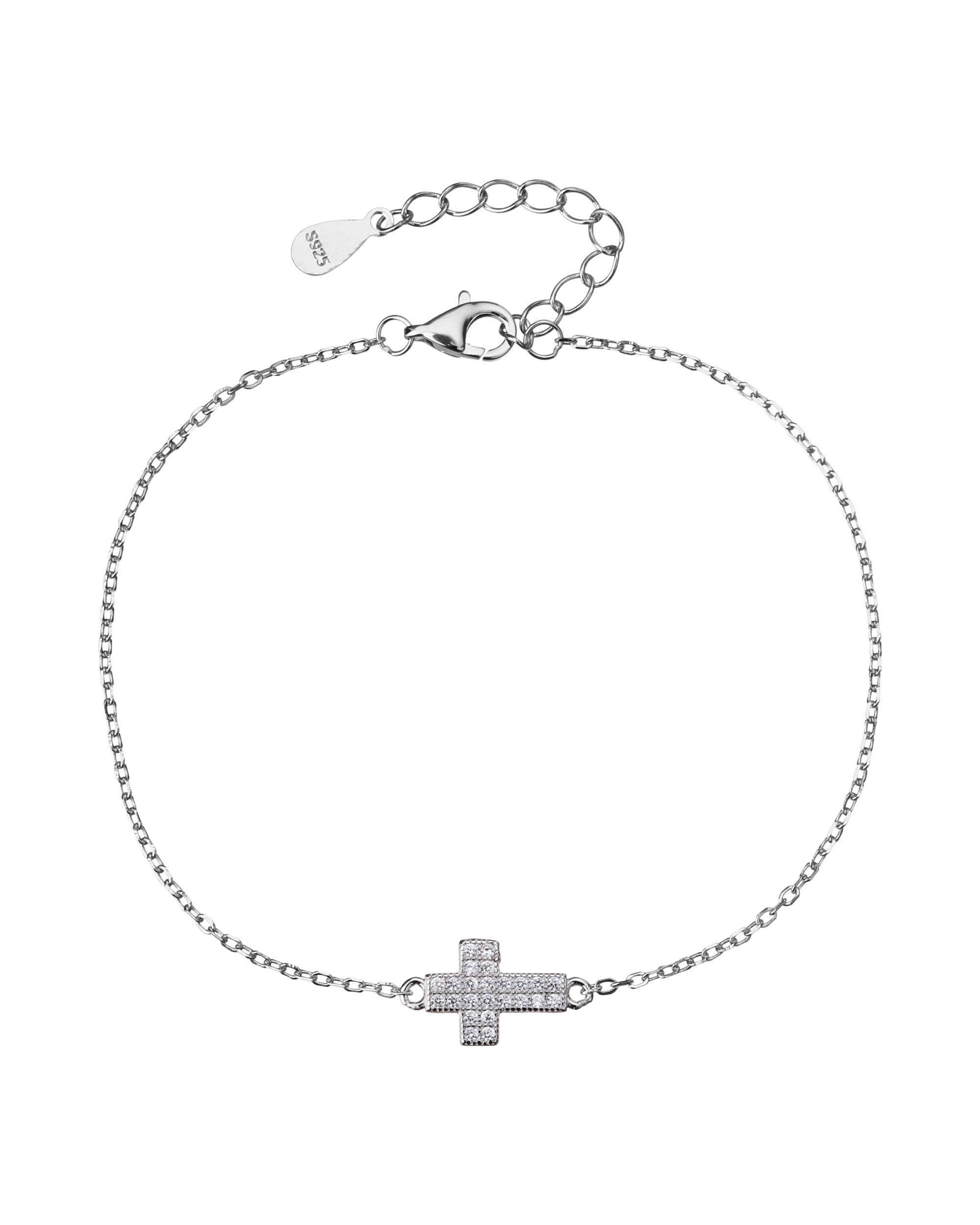 Pulsera sencilla de Cruz con circonia blanca 17+3cm en rodizado