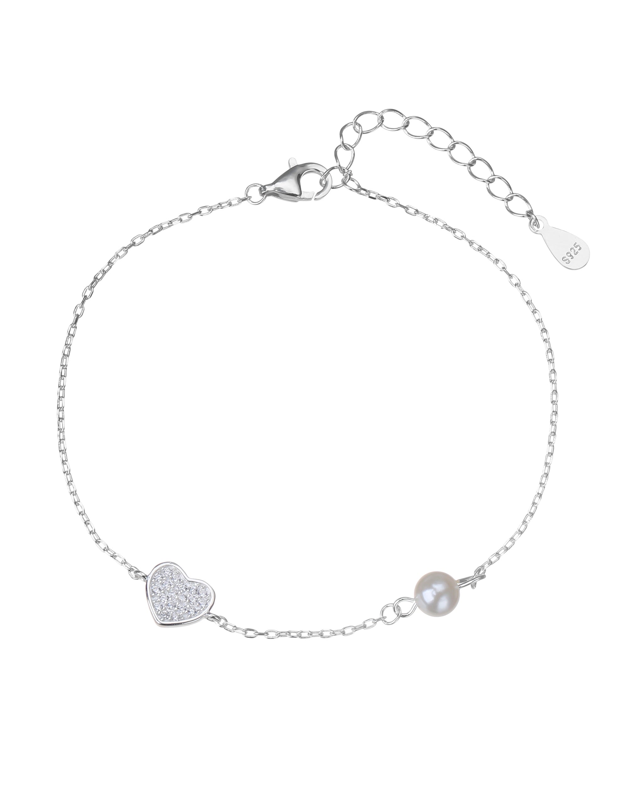 Pulsera de corazon con circonia blanca de 17+3cm en plateado