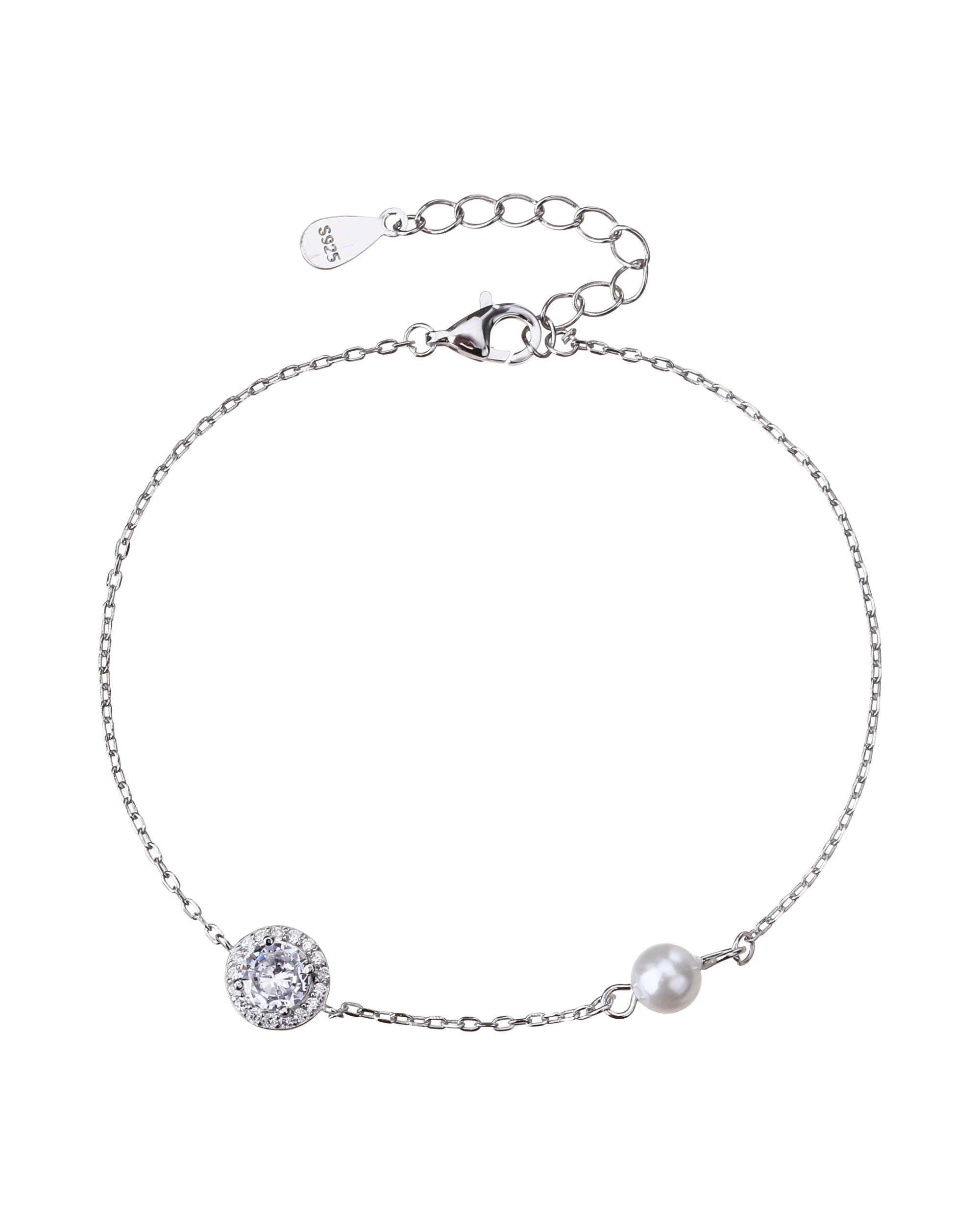 Pulsera sencilla con circonia redonda blanca y perla 17+3cm en rodizado