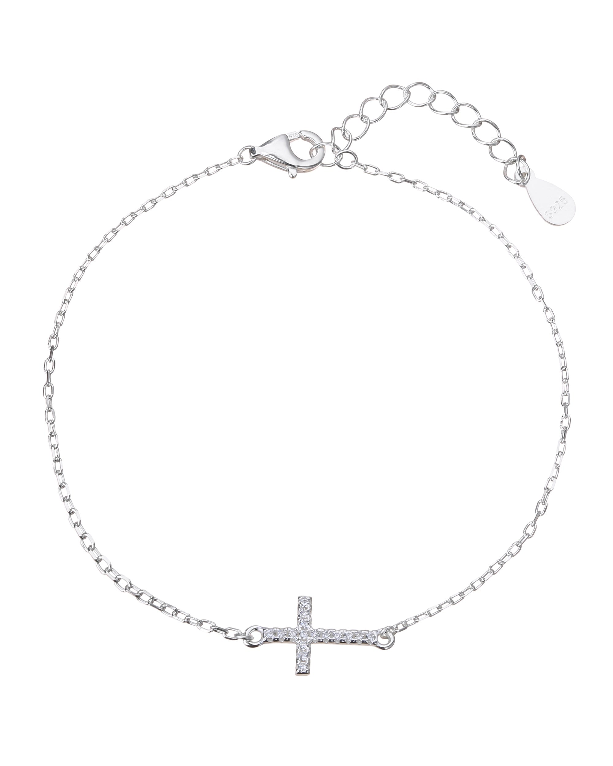 Pulsera de cruz con circonia blanca de 17+3cm en plateado