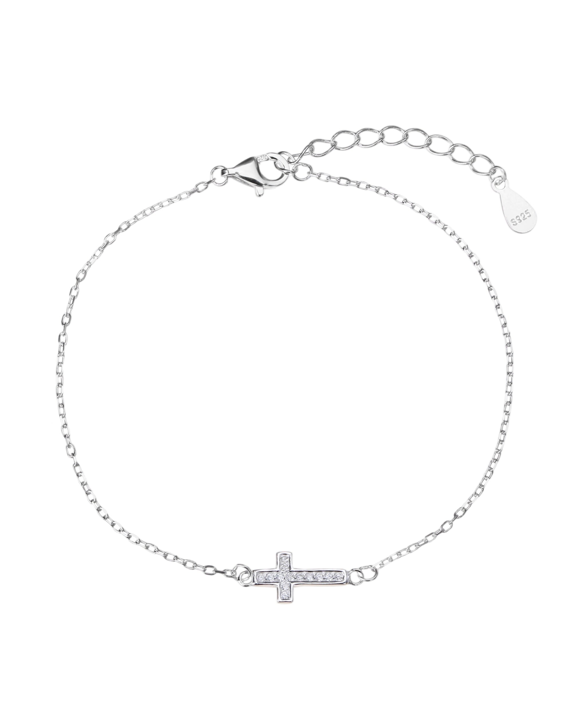 Pulsera de cruz con circonia blanca de 17+3cm en plateado