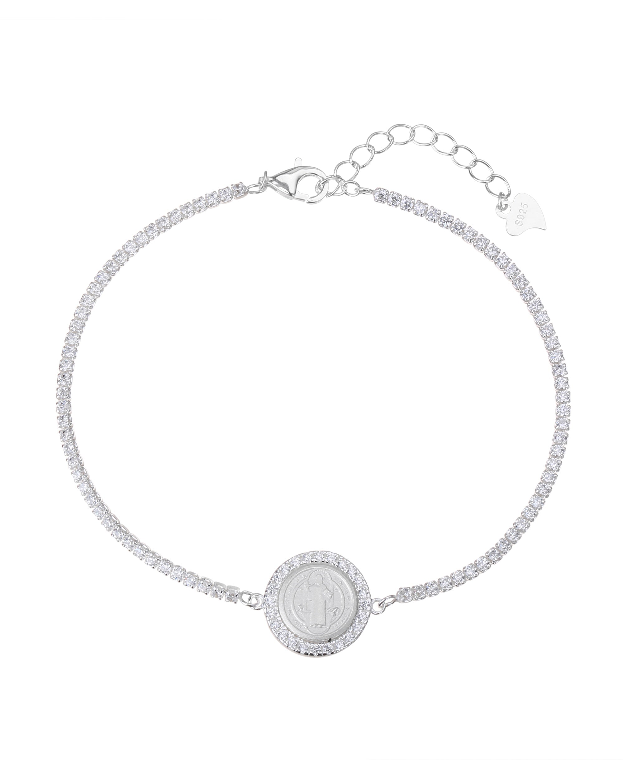 Pulsera tenis de San Benito con circonia blanca de 17+3cm en plateado