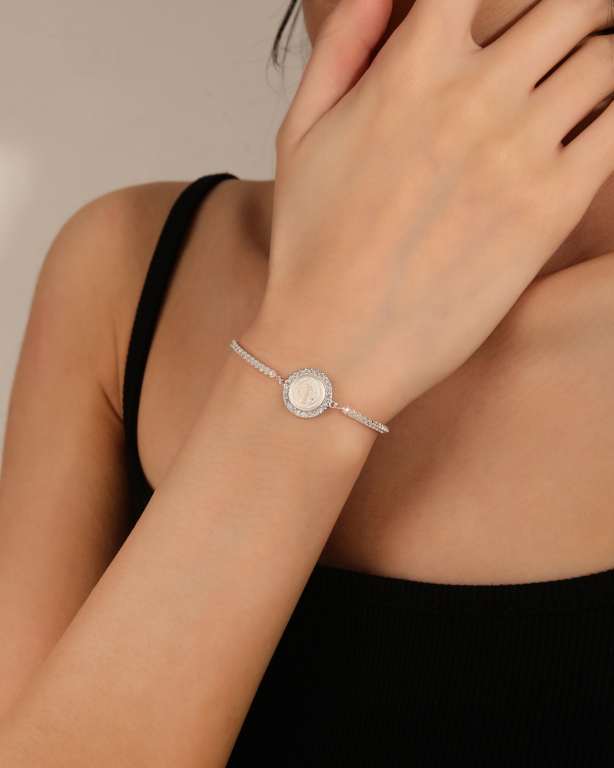 Pulsera tenis de San Benito con circonia blanca de 17+3cm en plateado