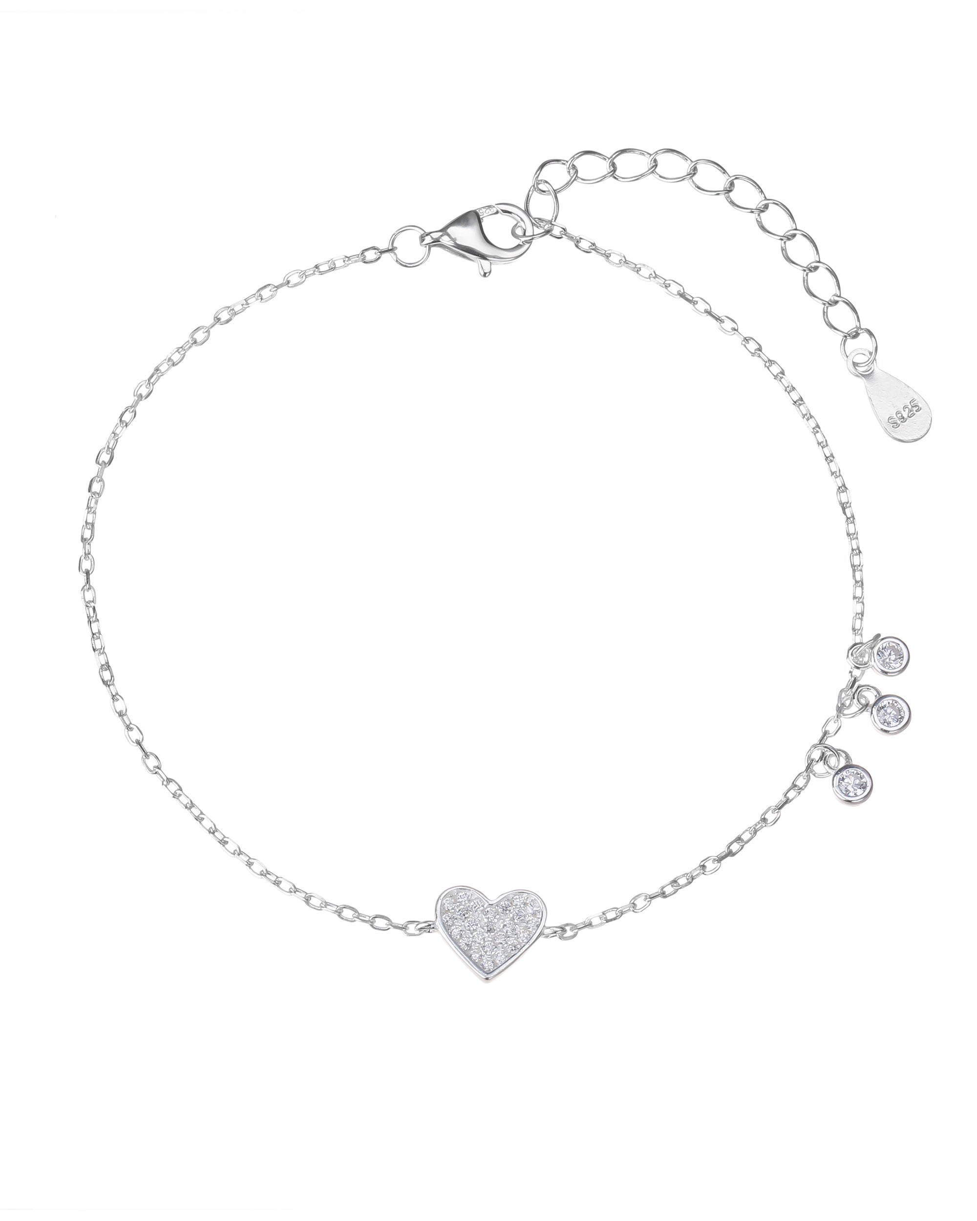 Pulsera de corazon con circonia blanca de 17+3cm en plateado