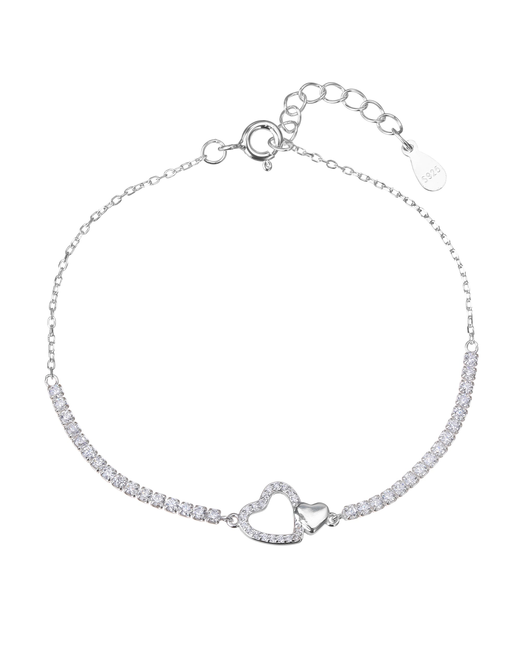 Pulsera tenis de corazon con circonia blanca de 17+3cm en plateado