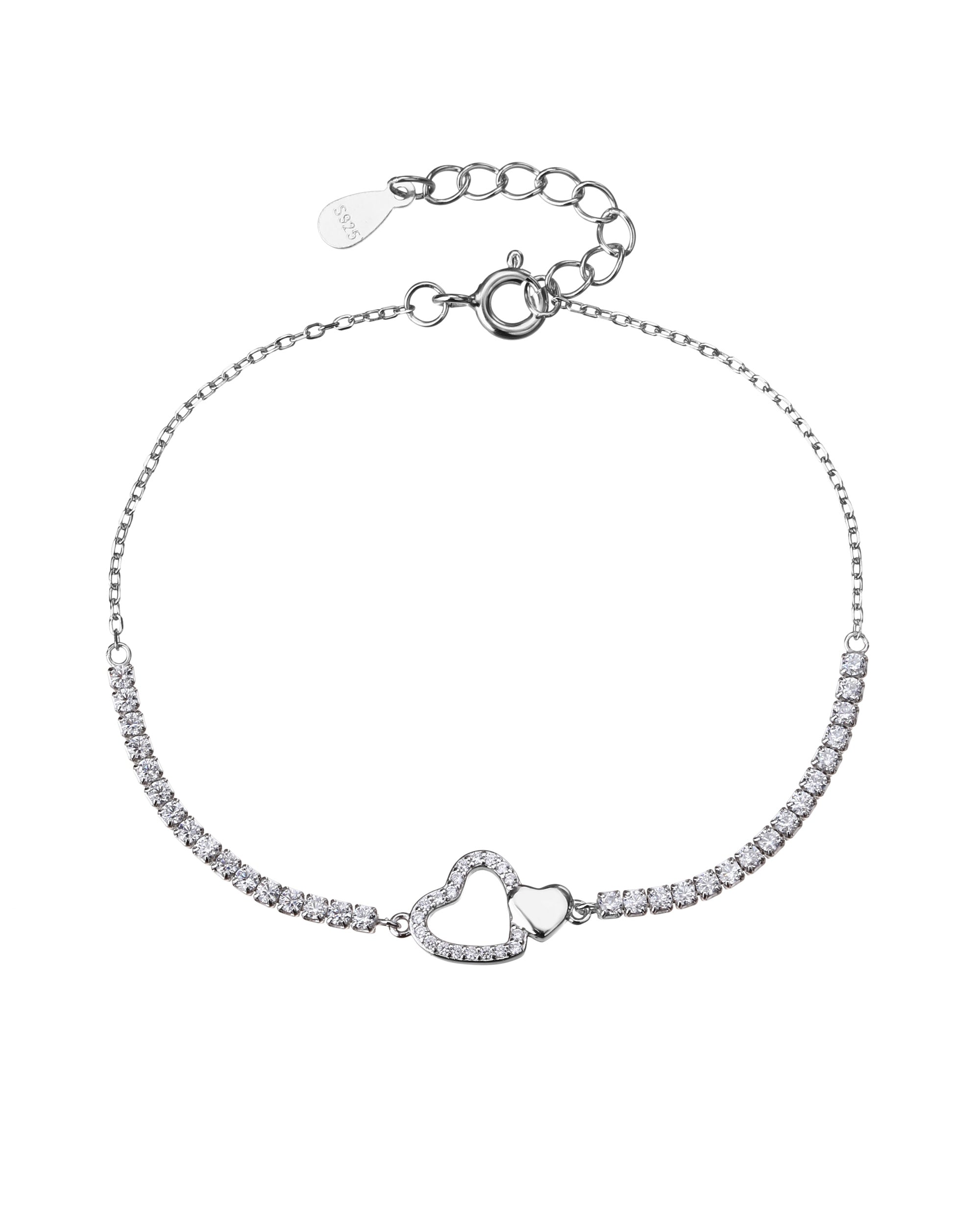 Pulsera tenis de corazon con circonia blanca de 17+3cm en rodizado
