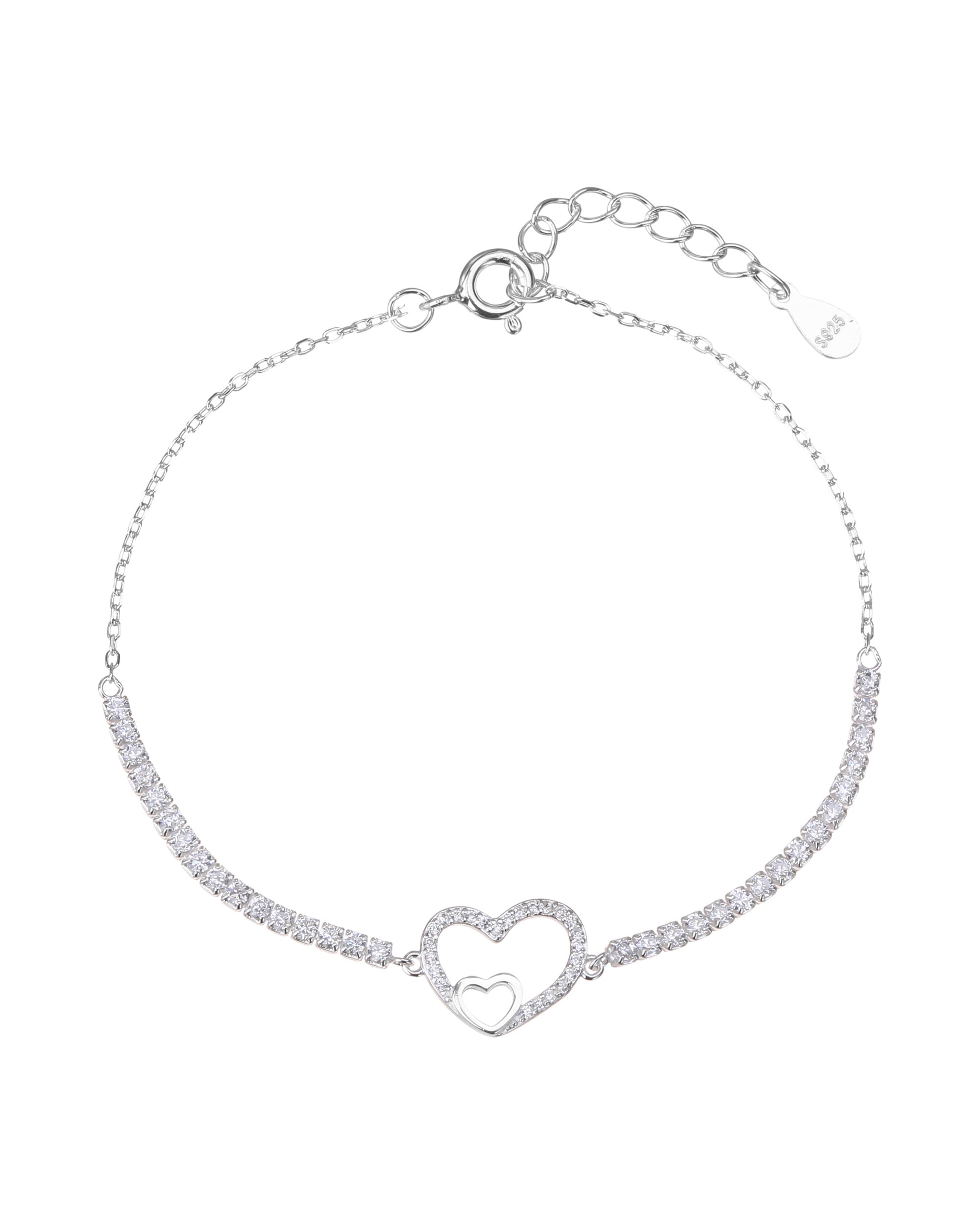 Pulsera de tenis 1.75mm de corazones con circonia blanca 17+3cm en plateado