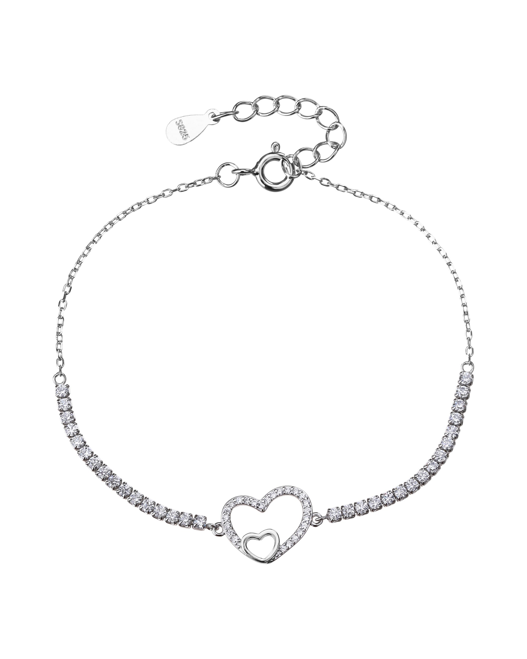 Pulsera de tenis 1.75mm de corazones con circonia blanca 17+3cm en rodizado
